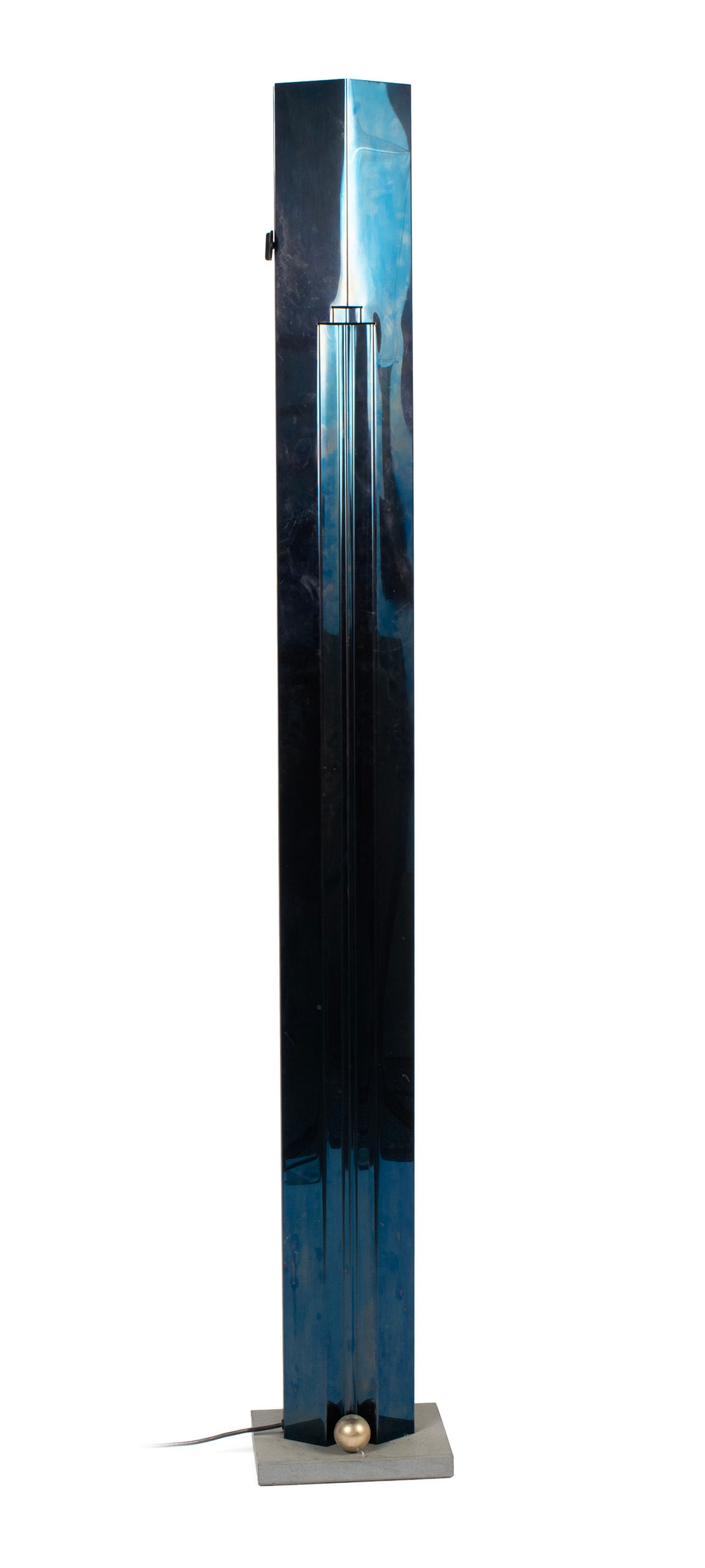 KAZUHIDE TAKAHAMA TOTEM FLOOR LAMP FOR SIRRAH: KAZUHIDE TAKAHAMA TOTEM FLOOR LAMP FOR SIRRAH Italian, circa 1970s. Black iridescent metal standard with gold ball ornaments at the base. Height: 71 1/2 in. (181.6 cm.)