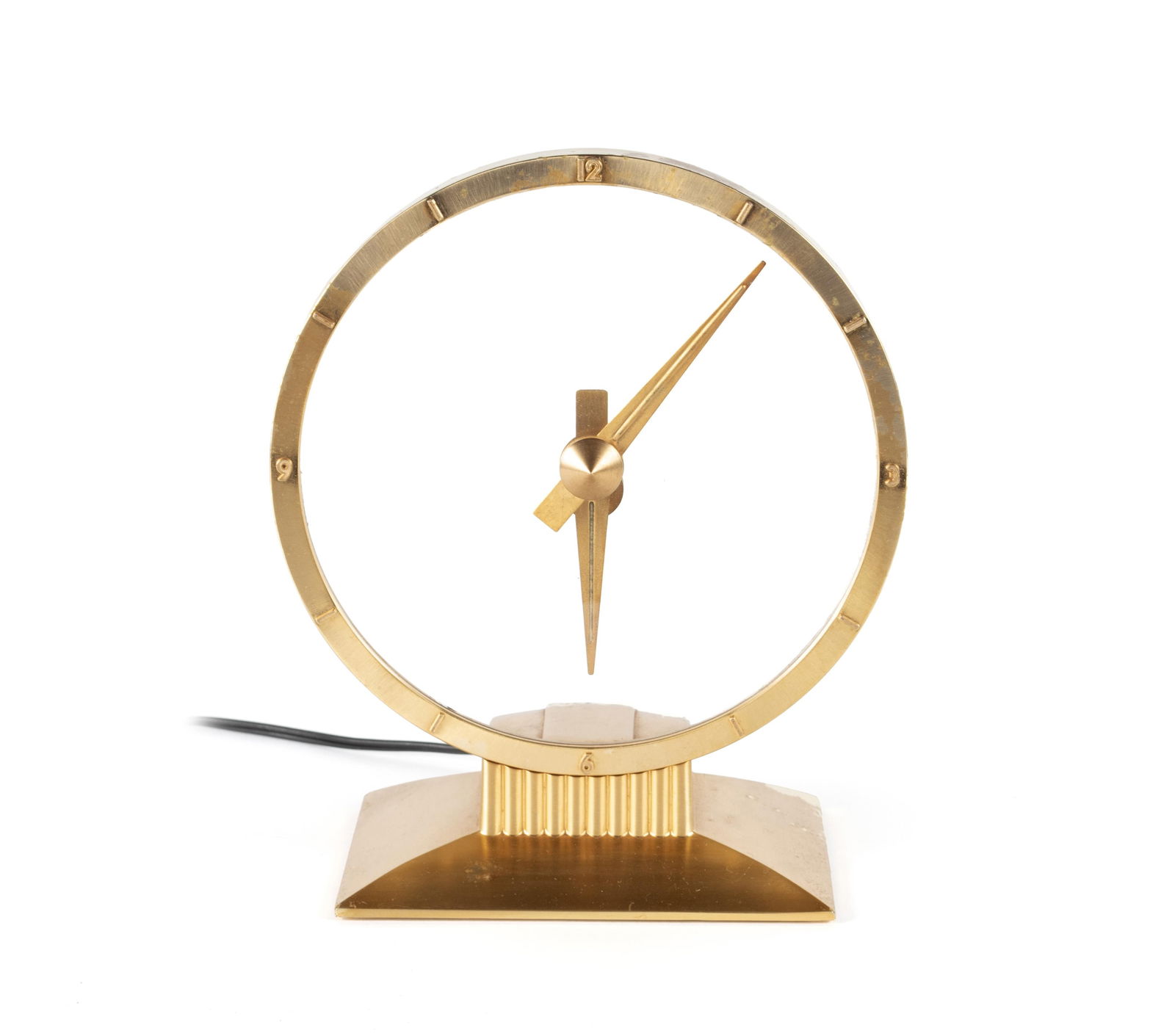 JEFFERSON GOLDEN HOUR MYSTERY CLOCK: JEFFERSON GOLDEN HOUR MYSTERY CLOCK 20th century. Metal framed electric clock. 9 x 7 1/4 in. (22.9 x 18.4 cm.)
