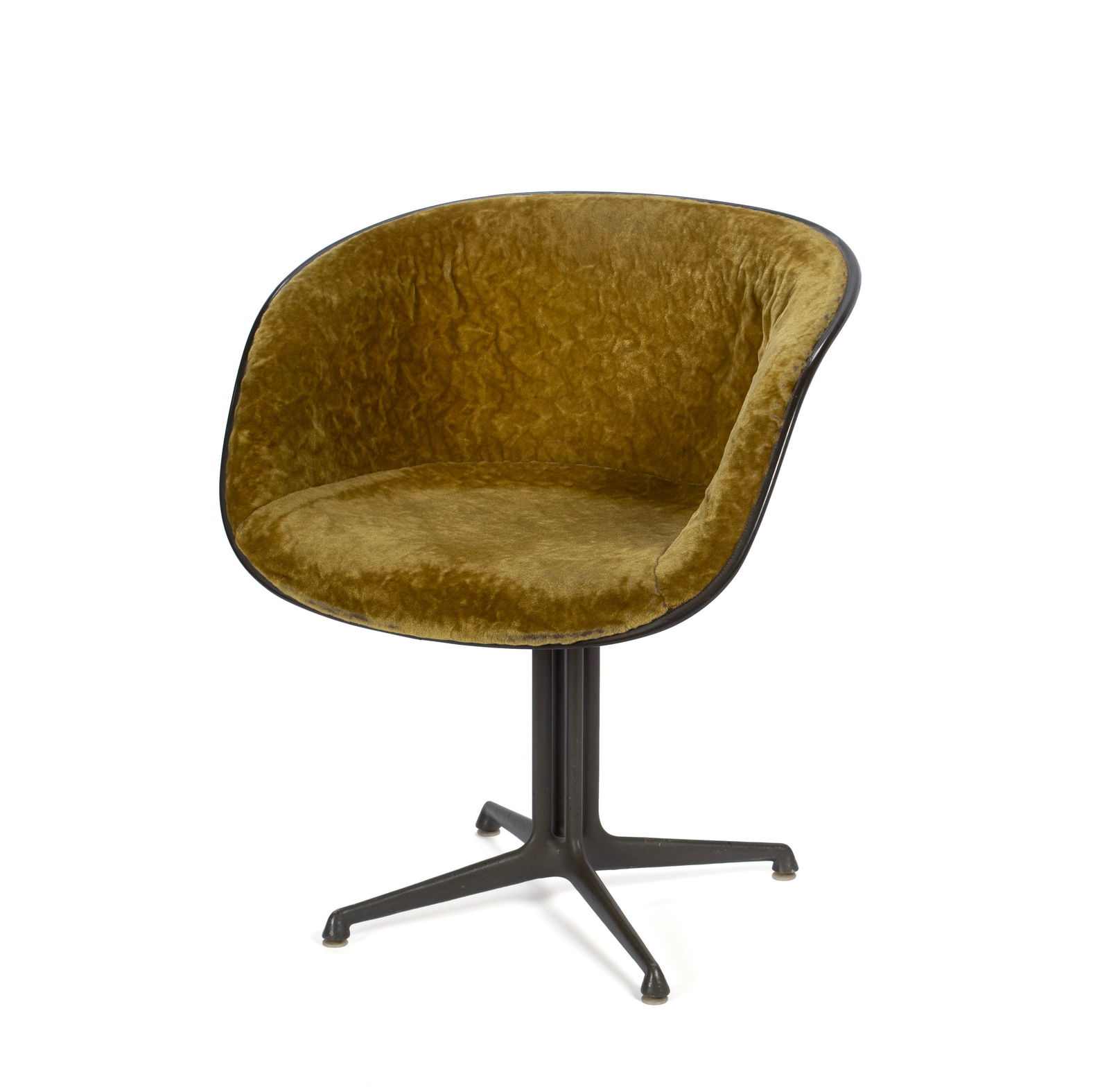 CHARLES AND RAY EAMES FOR HERMAN MILLER 'LA FONDA' ARMCHAIR: CHARLES AND RAY EAMES FOR HERMAN MILLER 'LA FONDA' ARMCHAIR Zeeland, Michigan, circa 1960s. Model 1730-1, fiberglass and velvet upholstered shell on aluminum base, marked on underside of seat. This