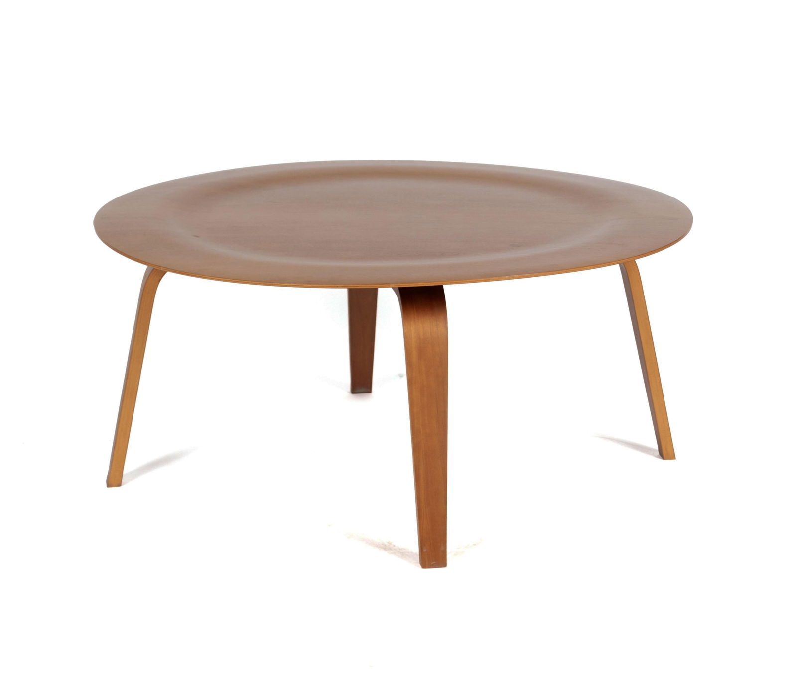 EAMES FOR HERMAN MILLER 'CTW' TABLE: EAMES FOR HERMAN MILLER 'CTW' TABLECirca 2009-present. Round dish top on four curved legs, with label to underside.15 1/2 x 33 3/4 in. (39.4 x 85.7 cm.) Ex Collection of Northland College, Ashland, WI