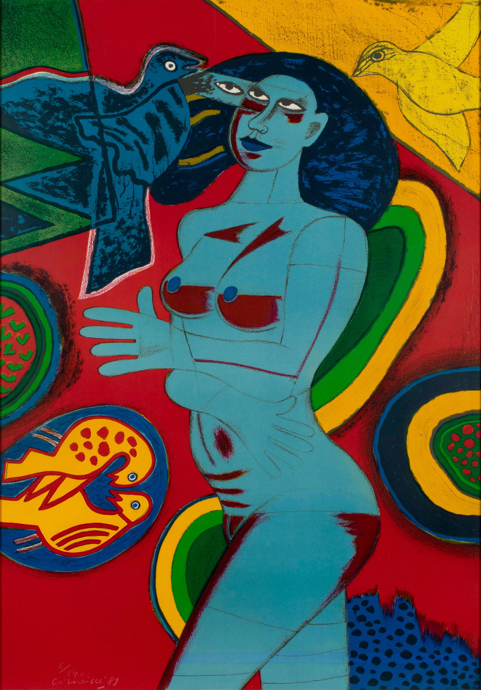 GUILLAUME CORNEILLE (DUTCH, 1922-2010): Guillaume Corneille Dutch, 1922-2010 Screenprint Signed, dated '89 and numbered 6/140 lower left. Framed. Sight: 44 3/4 x 31 in. (113.7 x 78.7 cm.), Frame: 46 x 32 1/4 in. (116.8 x 81.9 cm.)