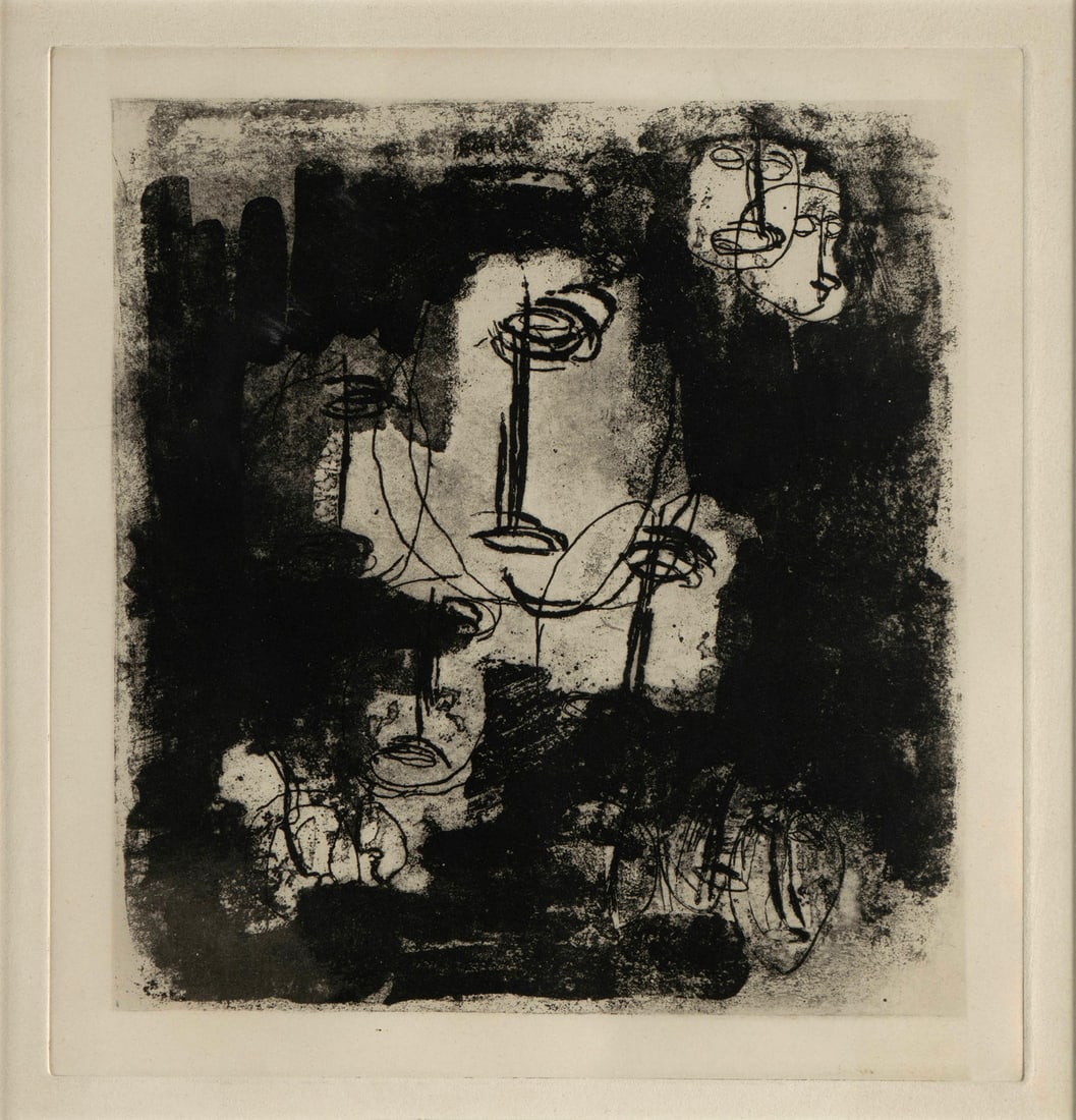 JEAN FAUTRIER (FRENCH, 1898-1964): Jean Fautrier French, 1898-1964 Les Otages Etching Unsigned. Matted and framed. Impression: 12 x 11 1/4 in. (30.5 x 28.6 cm.), Frame: 25 1/4 x 19 1/4 in. (64.1 x 48.9 cm.)