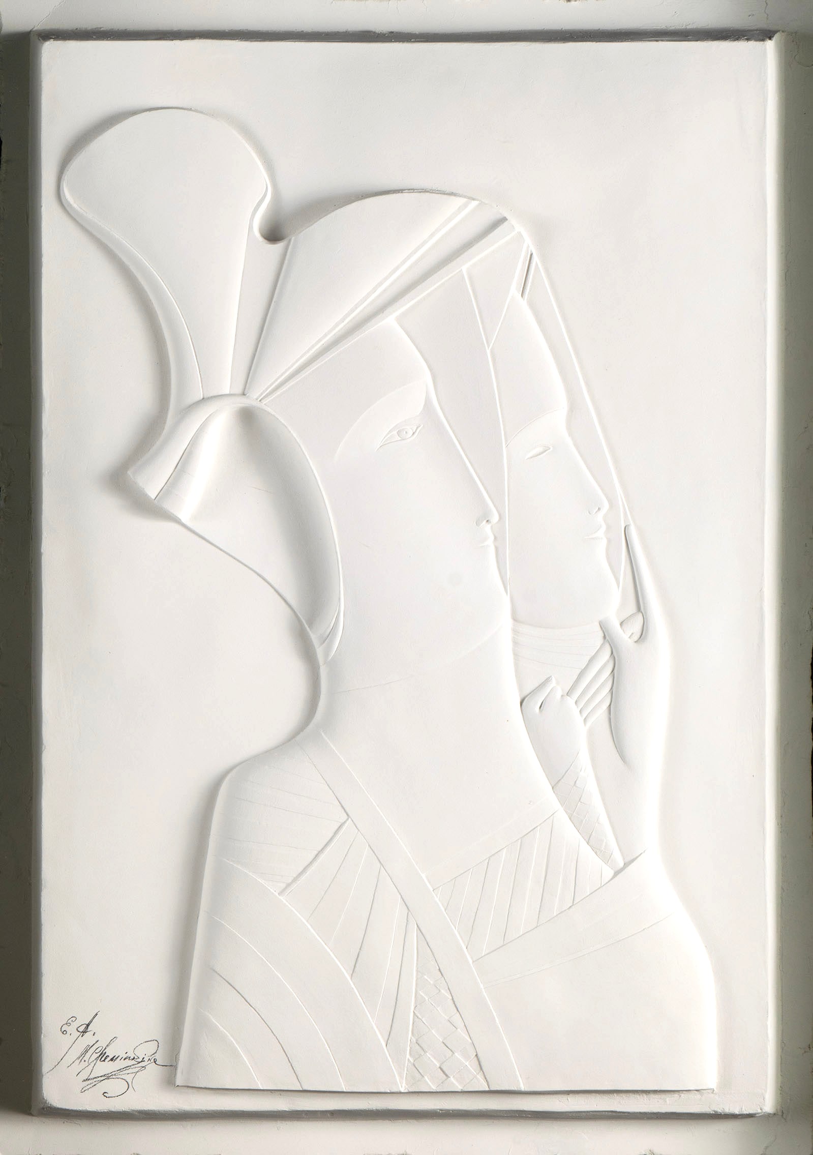 MIHAIL CHEMIAKIN (RUSSIAN, B. 1943): Mihail Chemiakin Russian, b. 1943 Portrait of Rebecca with a Mask Cast paper relief Signed and noted 'EA' lower left. In a plexiglass shadowbox. Box: 34 1/4 x 26 1/2 x 5 in. (87 x 67.3 x 12.7 cm.)