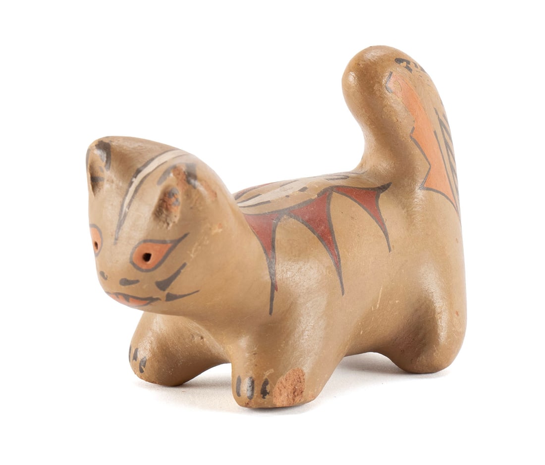 SANTA CLARA PUEBLO POTTERY FIGURE OF A BEAVER BY LELA AND LUTHER GUTIERREZ: SANTA CLARA PUEBLO POTTERY FIGURE OF A BEAVER BY LELA AND LUTHER GUTIERREZ New Mexico, 20th century. Polychrome pottery standing beaver signed underfoot "Lela/Luther St. Clara Pue", Lela Gutierrez