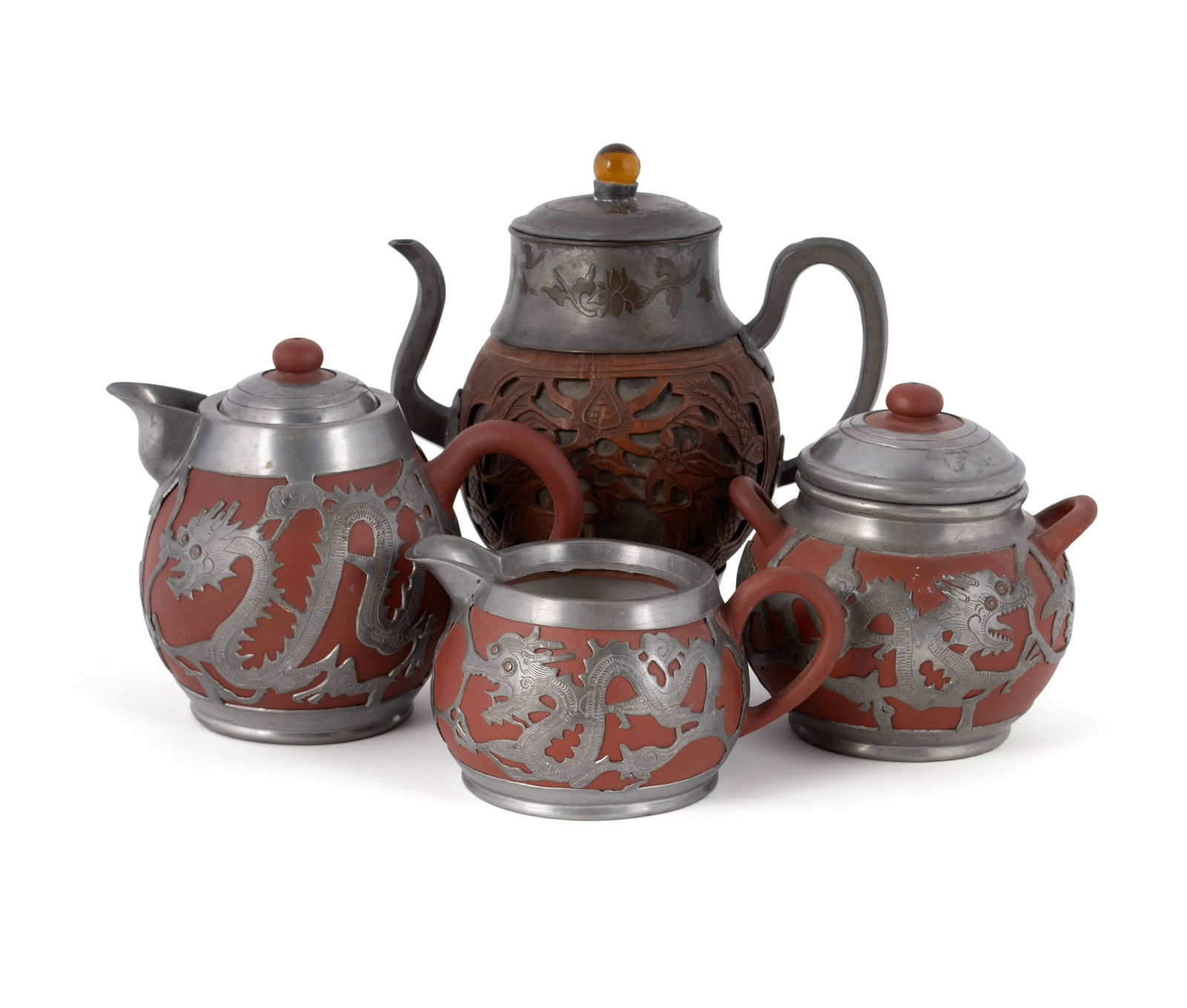 CHINESE PEWTER TEA SET (1 of 10)