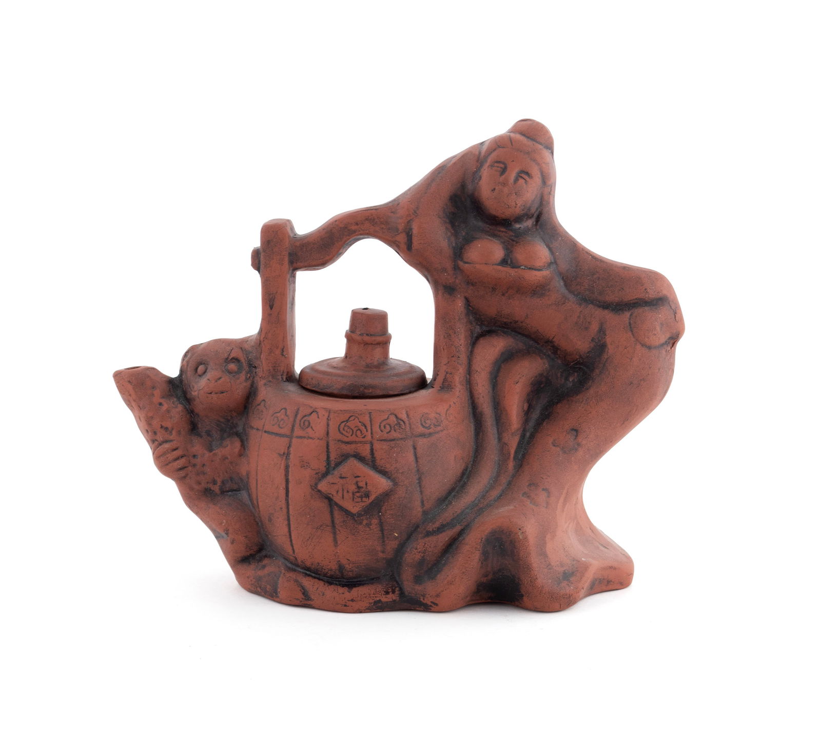 THREE YIXING FIGURAL TEAPOTS - 7