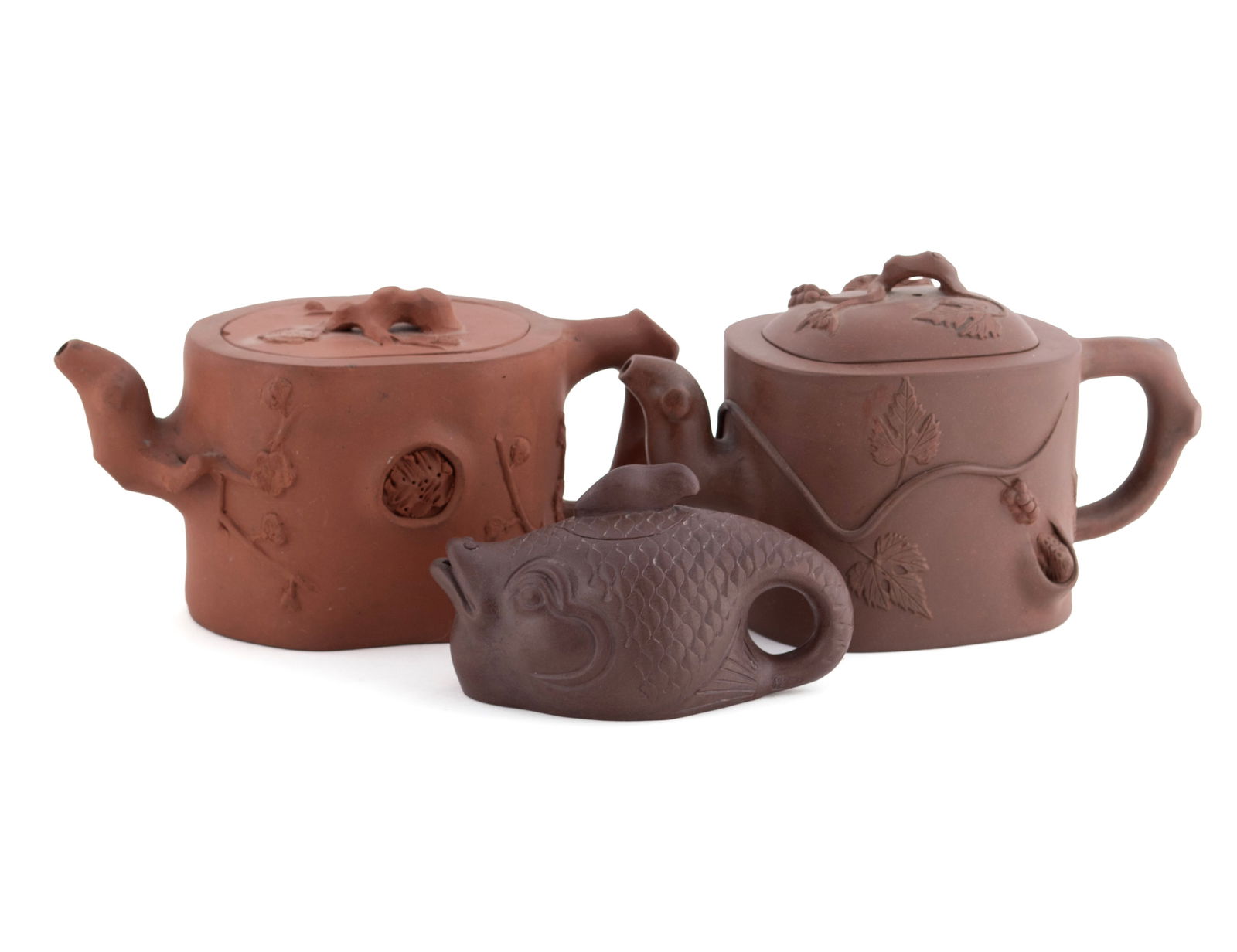 THREE YIXING FIGURAL TEAPOTS (1 of 18)