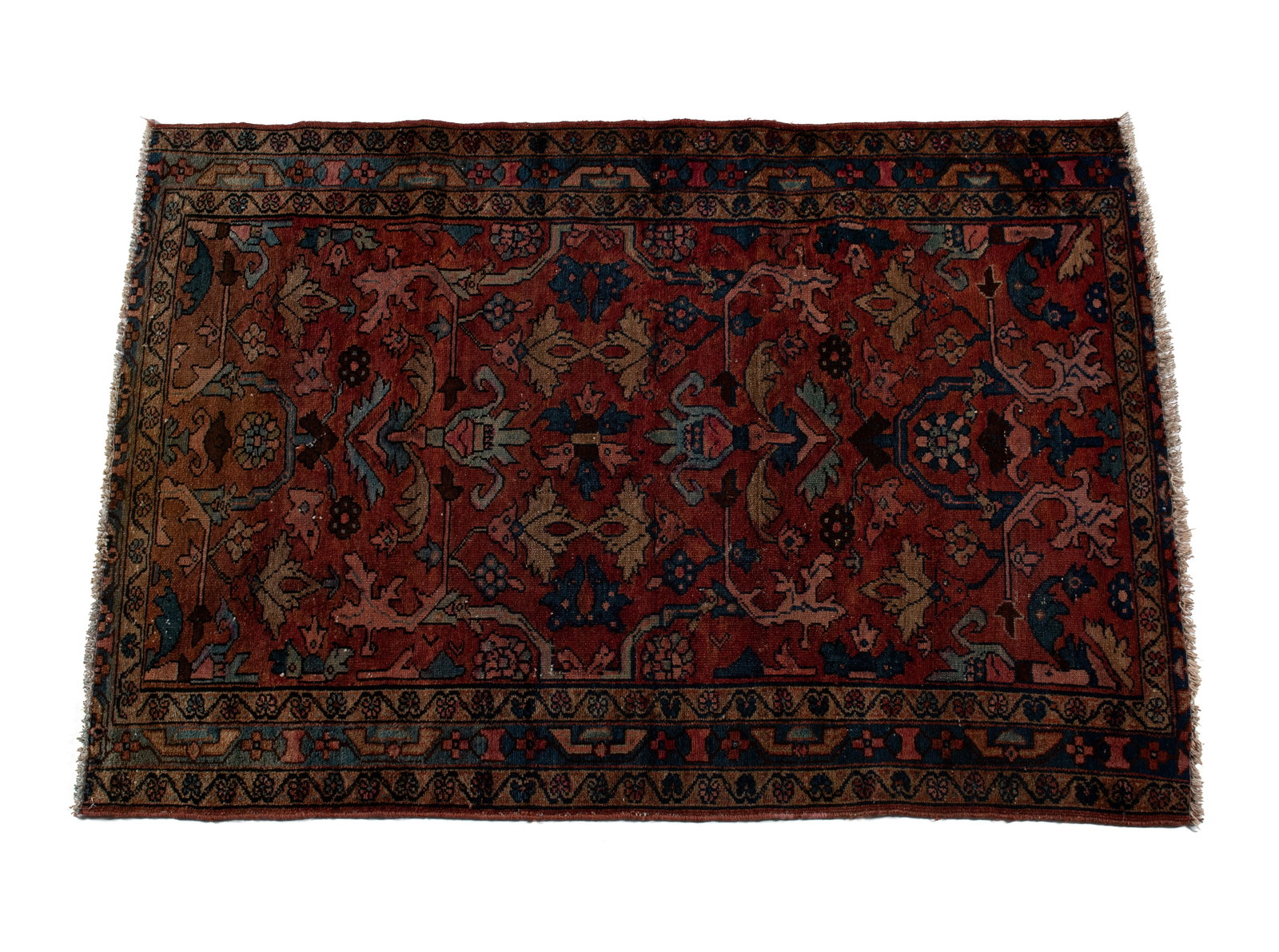 LILIHAN AREA RUG: LILIHAN AREA RUGPersian, 2nd quarter 20th century. Colorful foliate designs decorate the red field, navy border with wide guard borders.4 ft. 6 in. x 3 ft. 2 in.