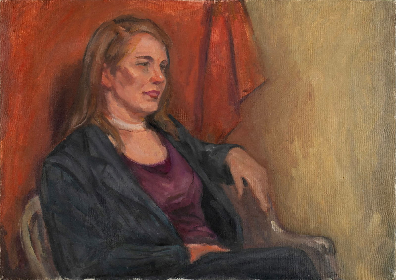 VIRGINIA 'TITO' GAY (AMERICAN, 1932-2024): Virginia 'Tito' GayAmerican, 1932-2024Bethoil on canvasUnsigned. Portrait of a seated woman, unframed.Tito attended Washington University where she studied painting under Fred Conway, earning her a Ma