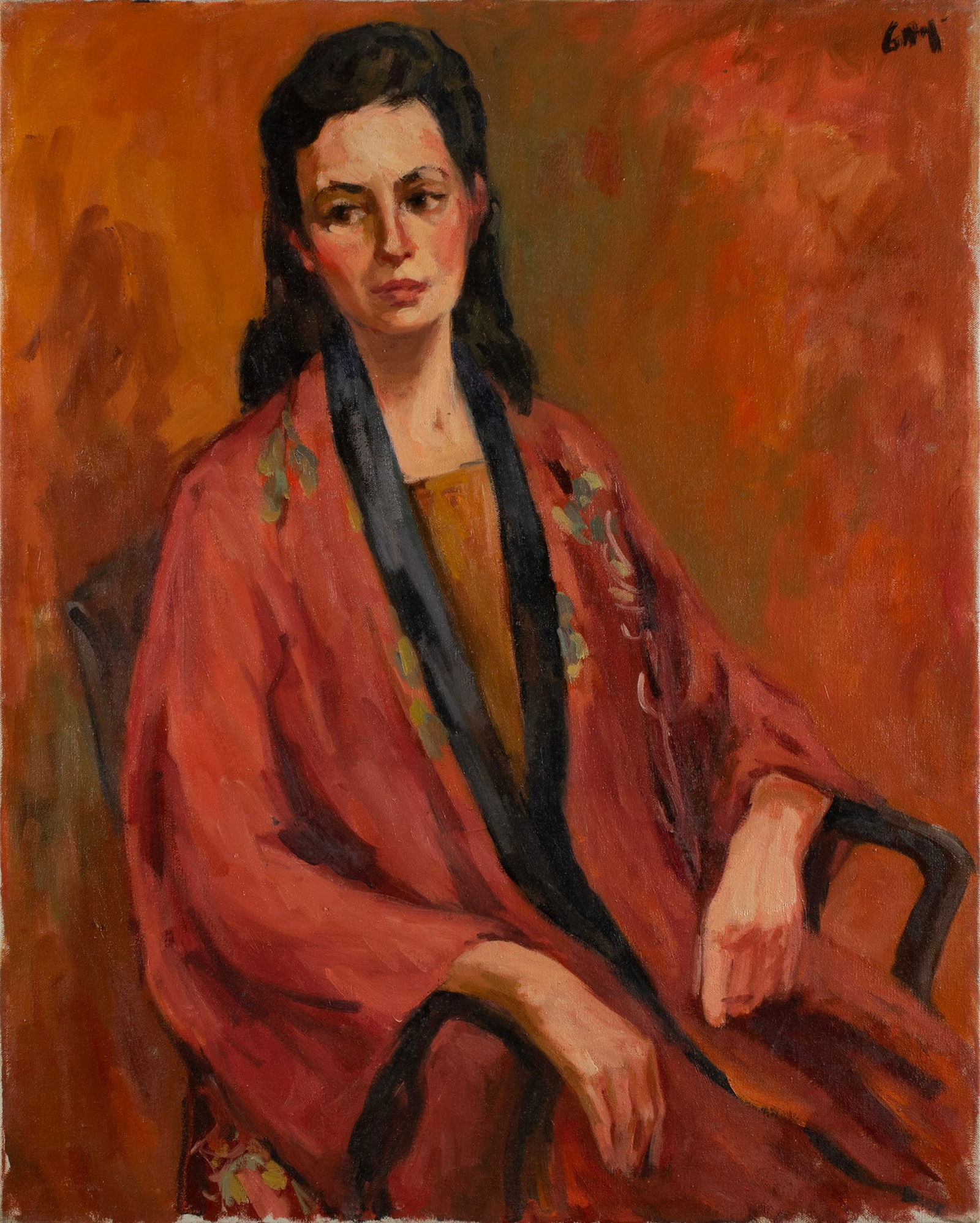 VIRGINIA 'TITO' GAY (AMERICAN, 1932-2024): Virginia 'Tito' GayAmerican, 1932-2024Liza Streetoil on canvasSigned upper right. Portrait of a woman in a silk robe, unframed.Tito attended Washington University where she studied painting under Fred