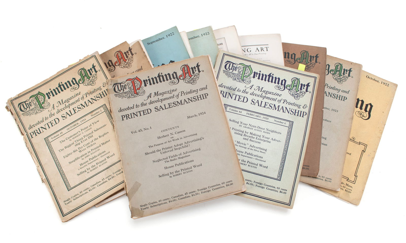 COLLECTION OF 'THE PRINTING ART' MAGAZINES: COLLECTION OF 'THE PRINTING ART' MAGAZINES American. An early 20th century publication showing quality printing, topography and graphic design. Issues included are February 1922, September 1922,