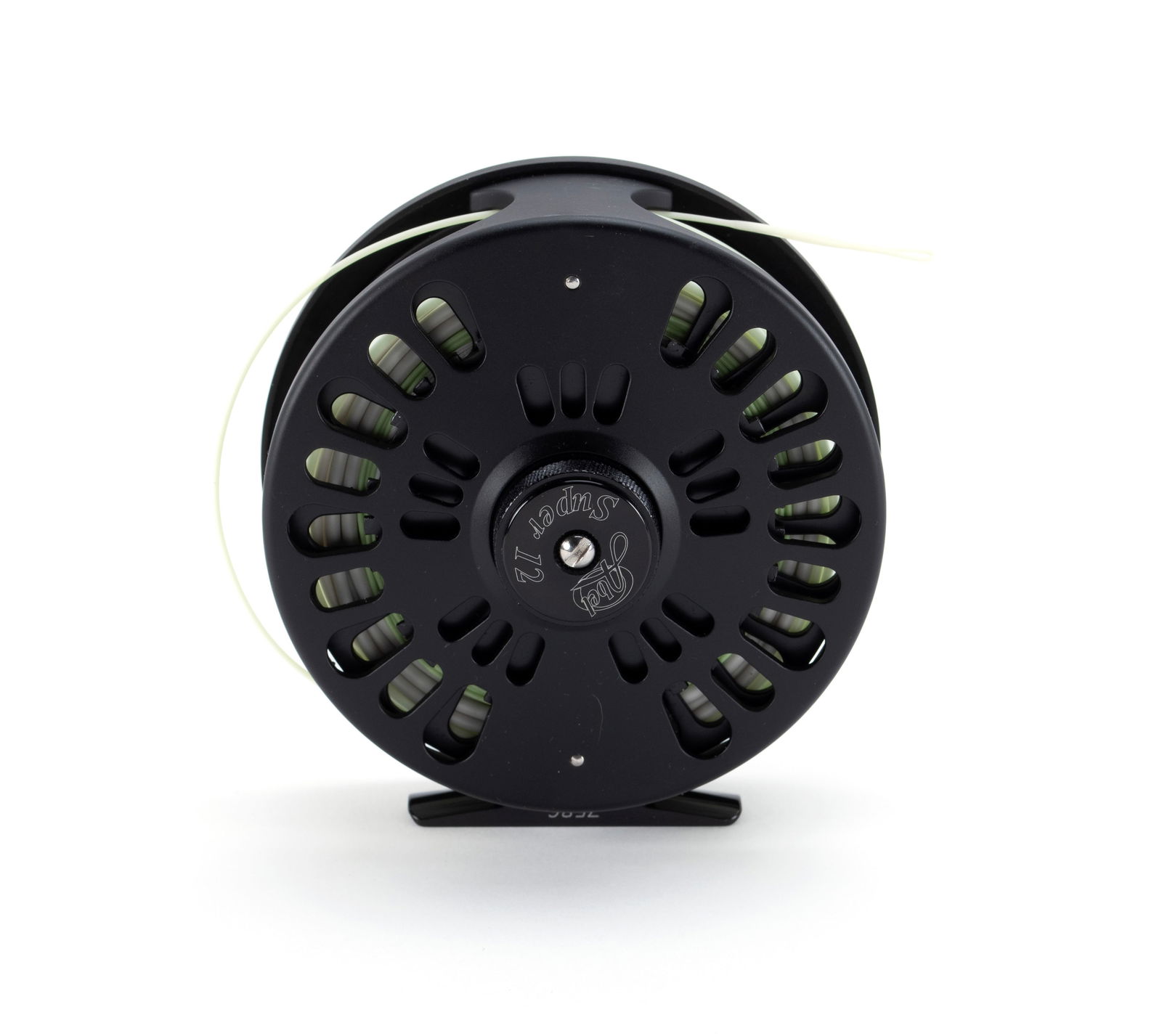 ABEL SUPER 12 FLY FISHING REEL: ABEL SUPER 12 FLY FISHING REELAmerican, # 7586, matte black finish.Diameter: 4.40 in. (11.2 cm.)
