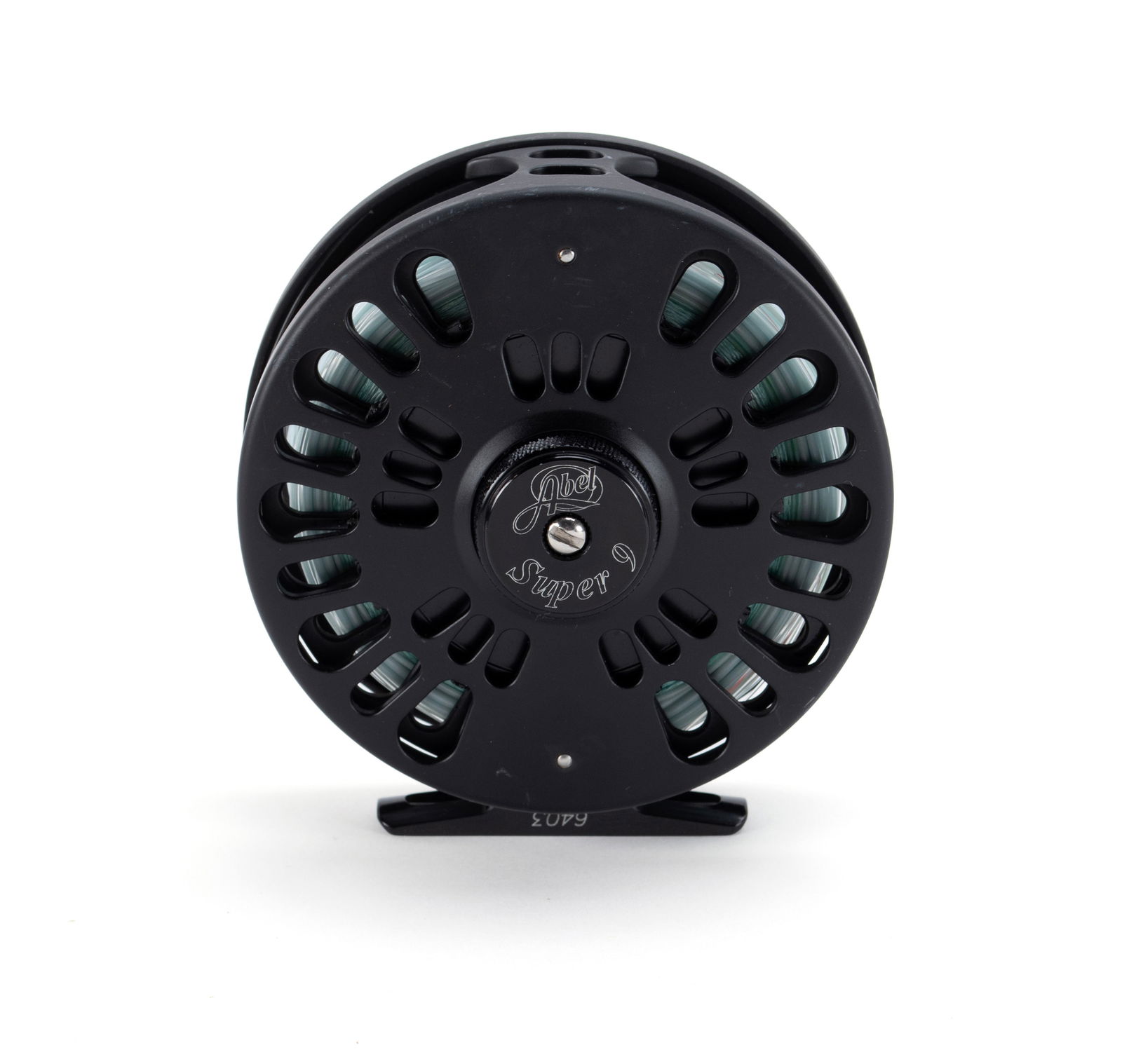 ABEL SUPER 9 FLY FISHING REEL: ABEL SUPER 9 FLY FISHING REELAmerican, # 6403, matte black finish.Diameter: 4.09 in. (10.4 cm.)