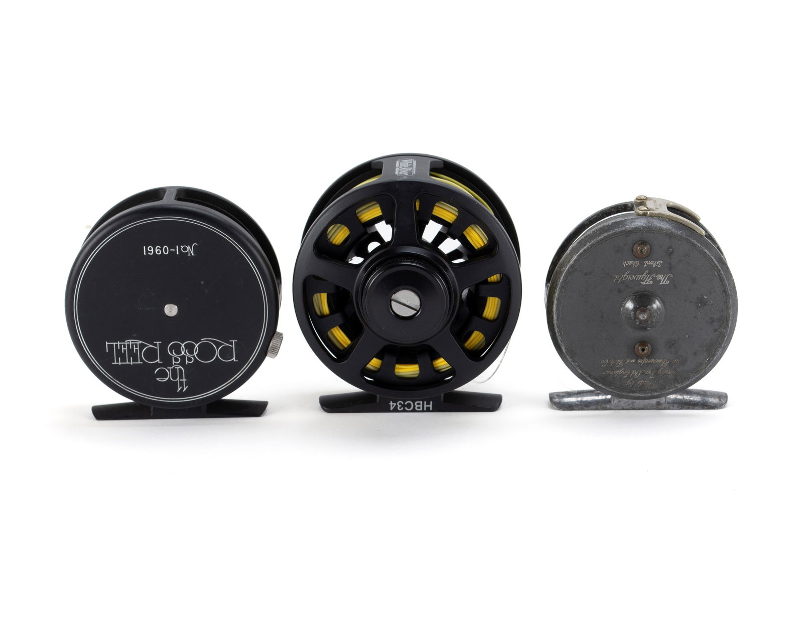 THREE ASSORTED FLY ROD FISHING REELS: THREE ASSORTED FLY ROD FISHING REELSIncludes "The Flyweight" reel by Hardy Bros. of England. A Ross Reel No. 1 - 0961, American. And a Hobbs Creek HBC34 reel, American.Largest diameter: 3.10 in. (7.9