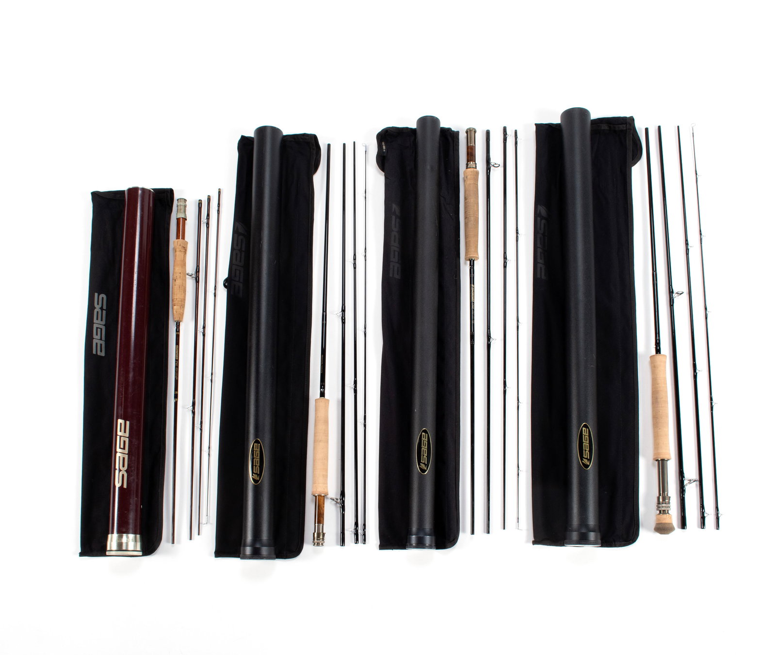 FOUR SAGE FLY RODS: FOUR SAGE FLY RODSThe first is a Sage ZXL 376-4, in four parts, #3 line, 7' 6", 2 5/8 oz. A Sage One 490-4 in four parts, #4 line, 9' 0", 2 1/2 oz. A Sage One 590-4 in four parts, #5 line, 9' 0", 2 3/