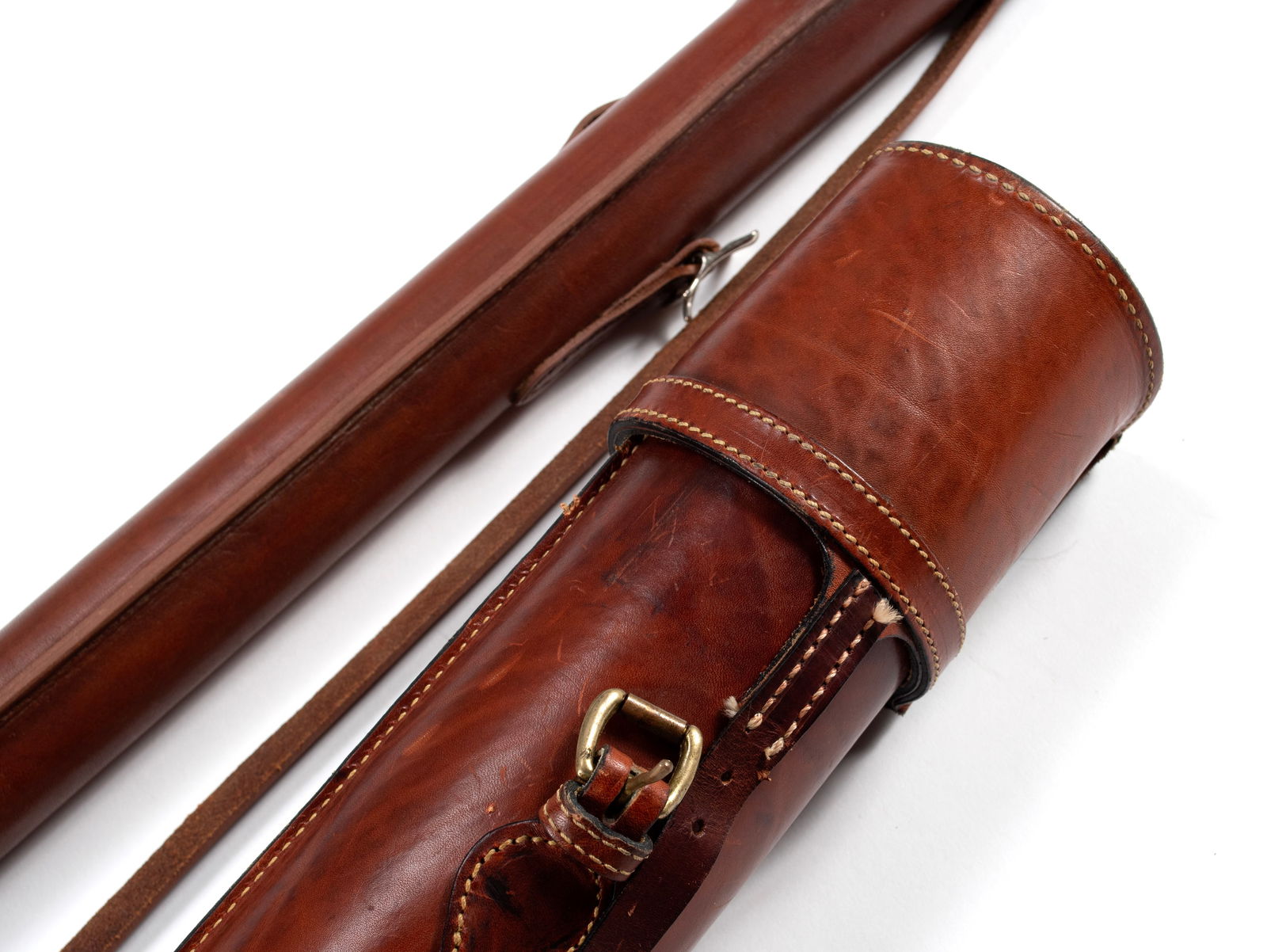 TWO LEATHER ROD TUBES - 2