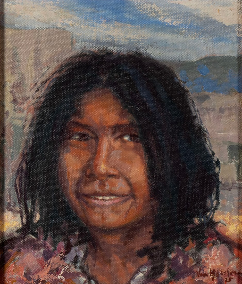 CARL VON HASSLER (AMERICAN, 1887-1969): Carl Von Hassler American, 1887-1969 Oil on board Signed and dated 25 lower right. Portrait of a Native American, framed. 14 x 12 in. (35.6 x 30.5 cm.), Frame: 20 3/4 x 18 3/4 in. (52.7 x 47.6 cm.)