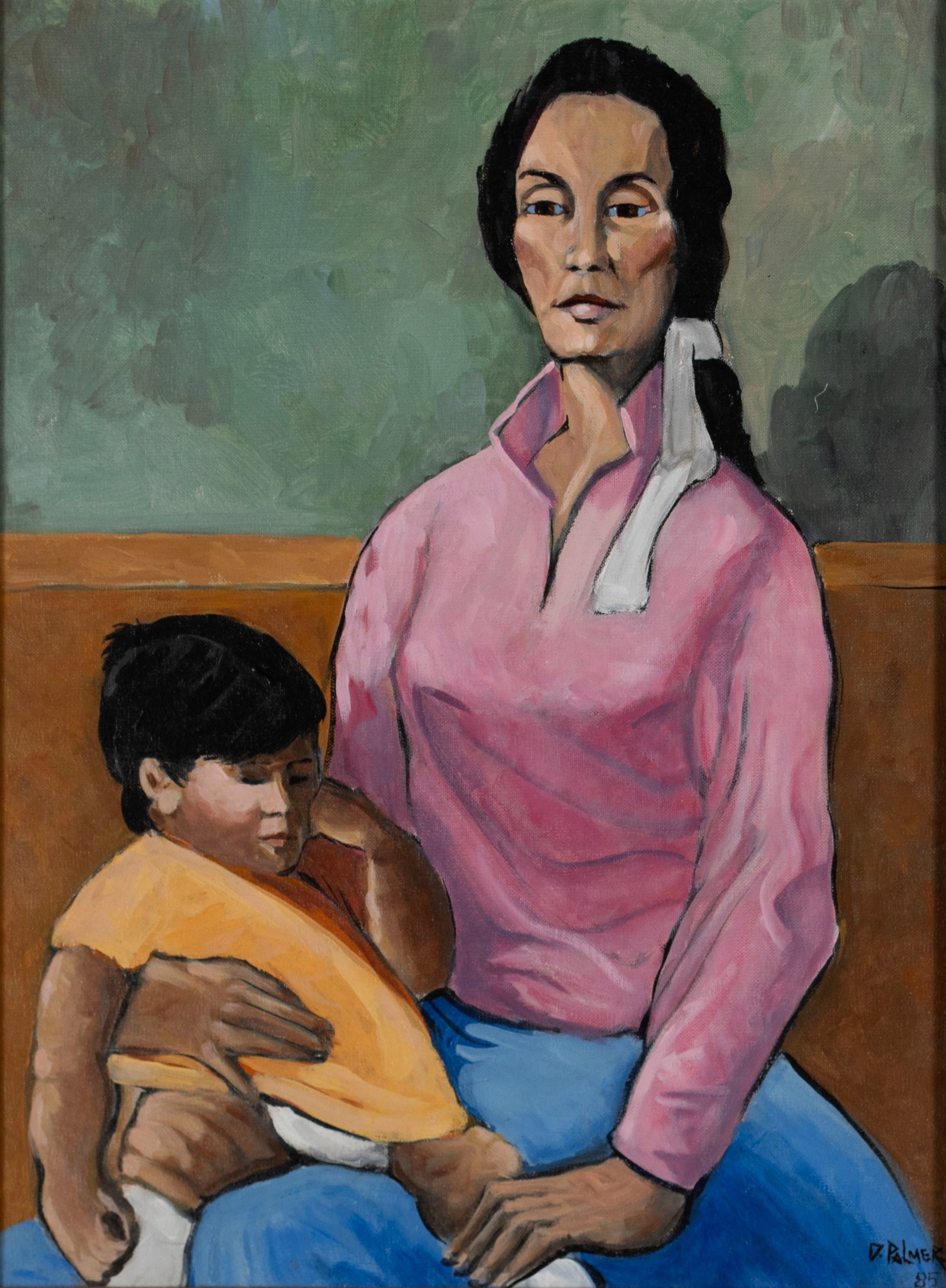 DAVID PALMER (AMERICAN, 20TH C.): David Palmer American, 20th c. Madonna and Child Oil on canvas Signed and dated 85 lower right, titled and dated on back of stretcher. Framed. 24 x 18 in. (61 x 45.7 cm.), Frame: 27 1/2 x 21 1/2 in. (
