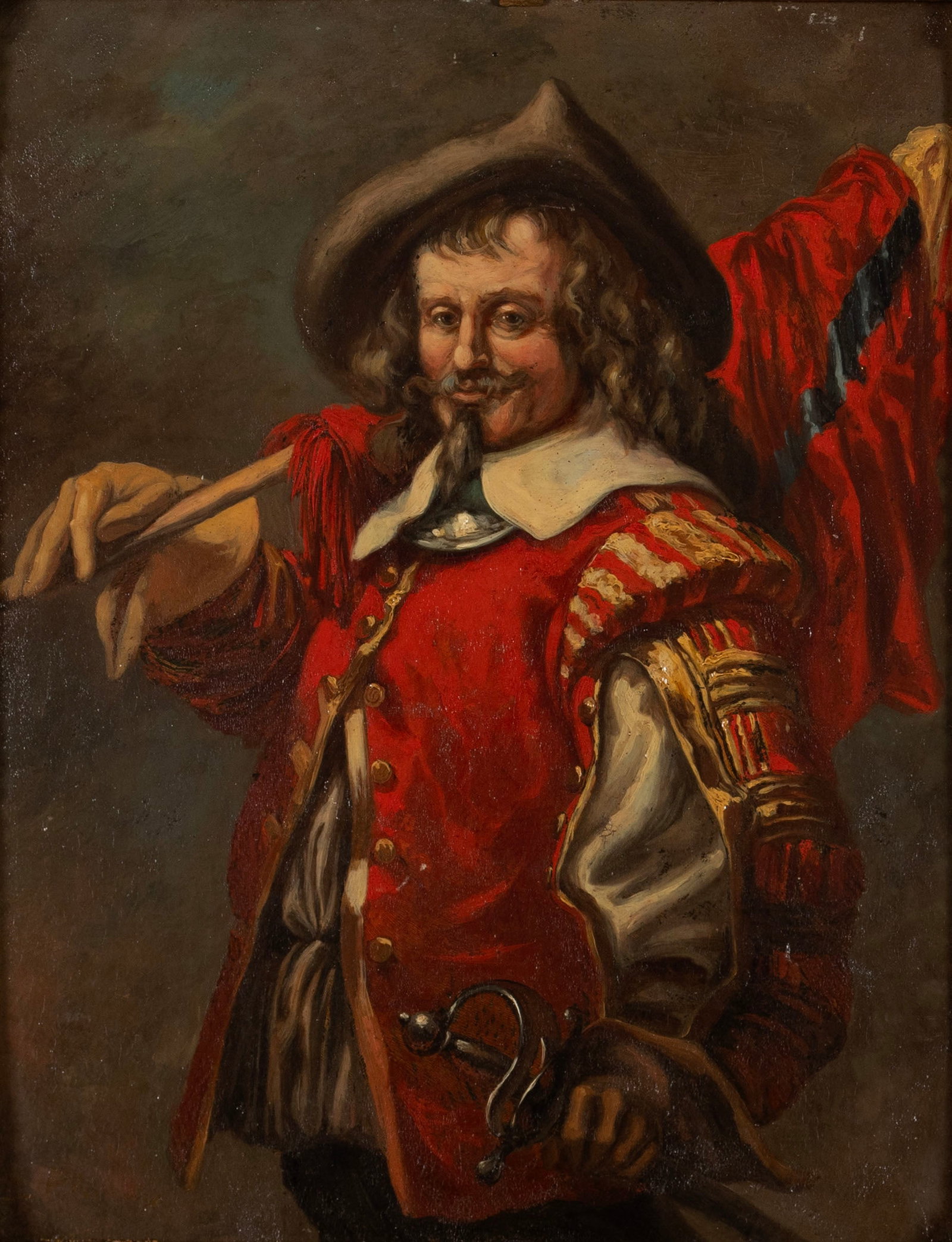 ATTRIBUTED TO EDGAR BUNDY (BRITISH, 1862-1922): ATTRIBUTED TO EDGAR BUNDY (BRITISH, 1862-1922) 'Cavalier Standard Bearer', after John Gilbert (British, 1817-1897), oil on board. Identified to 'E Bundy' on frame. 11 x 8 1/2 in. (27.9 x 21.6 cm.), Fr