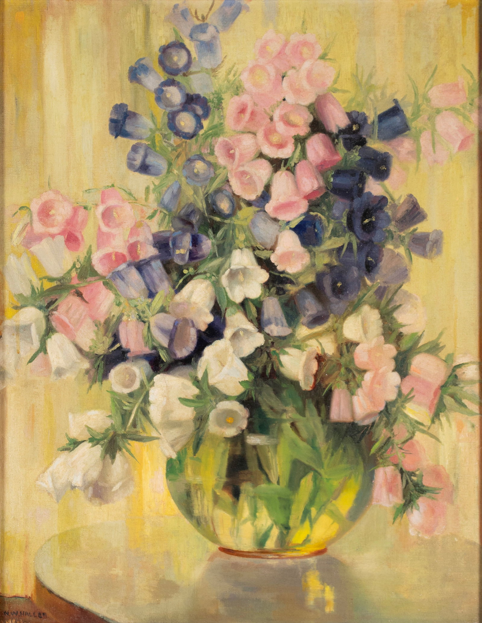 NELLIE HALLER (AMERICAN (CALIFORNIA), 1872-1966): Nellie Haller American (California), 1872-1966 Oil on canvas Signed lower left. Floral still life, framed. 32 x 25 in. (81.3 x 63.5 cm.), Frame: 37 x 30 in. (94 x 76.2 cm.)