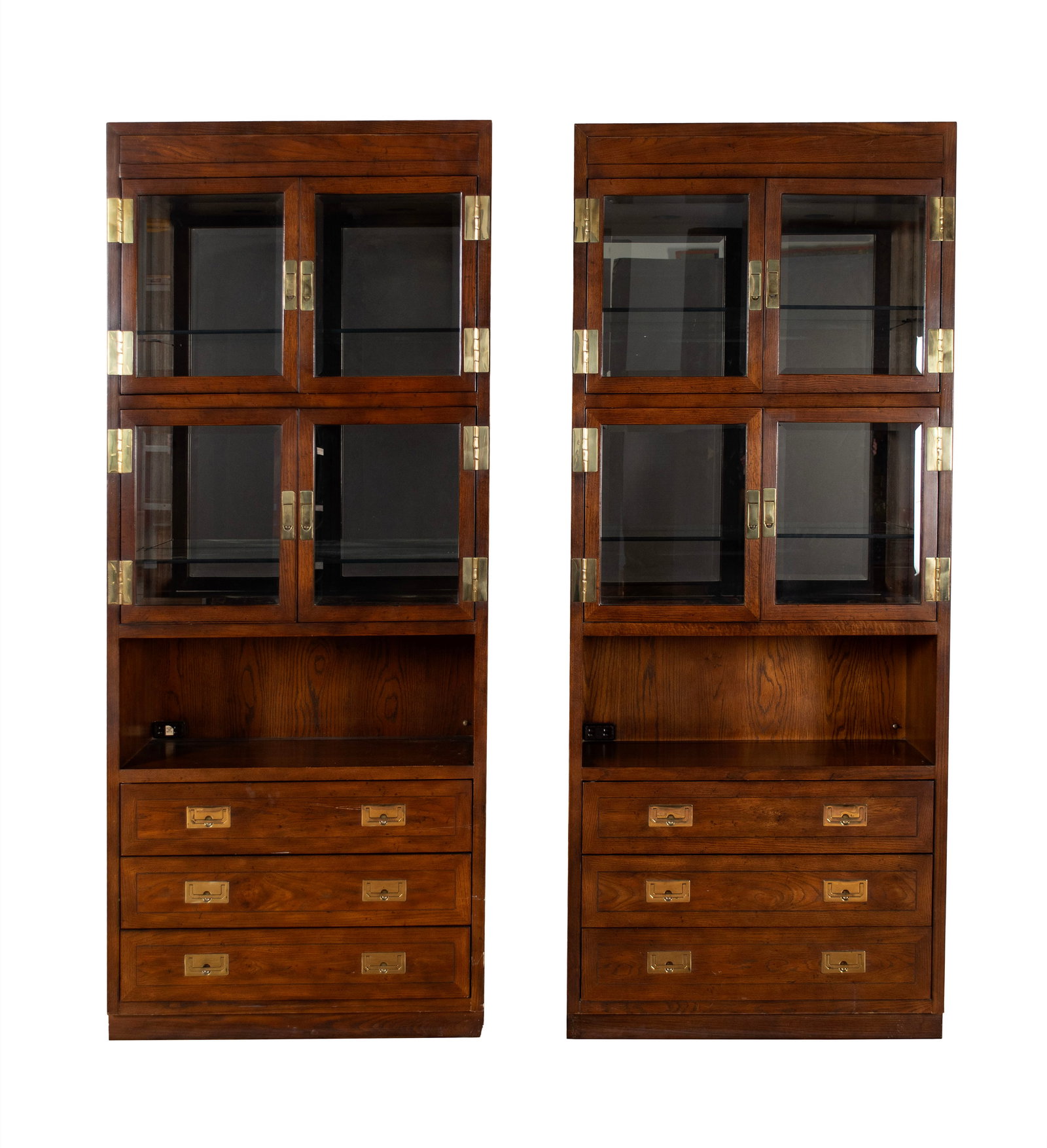 PAIR OF HENREDON CAMPAIGN STYLE DISPLAY CABINETS (1 of 6)
