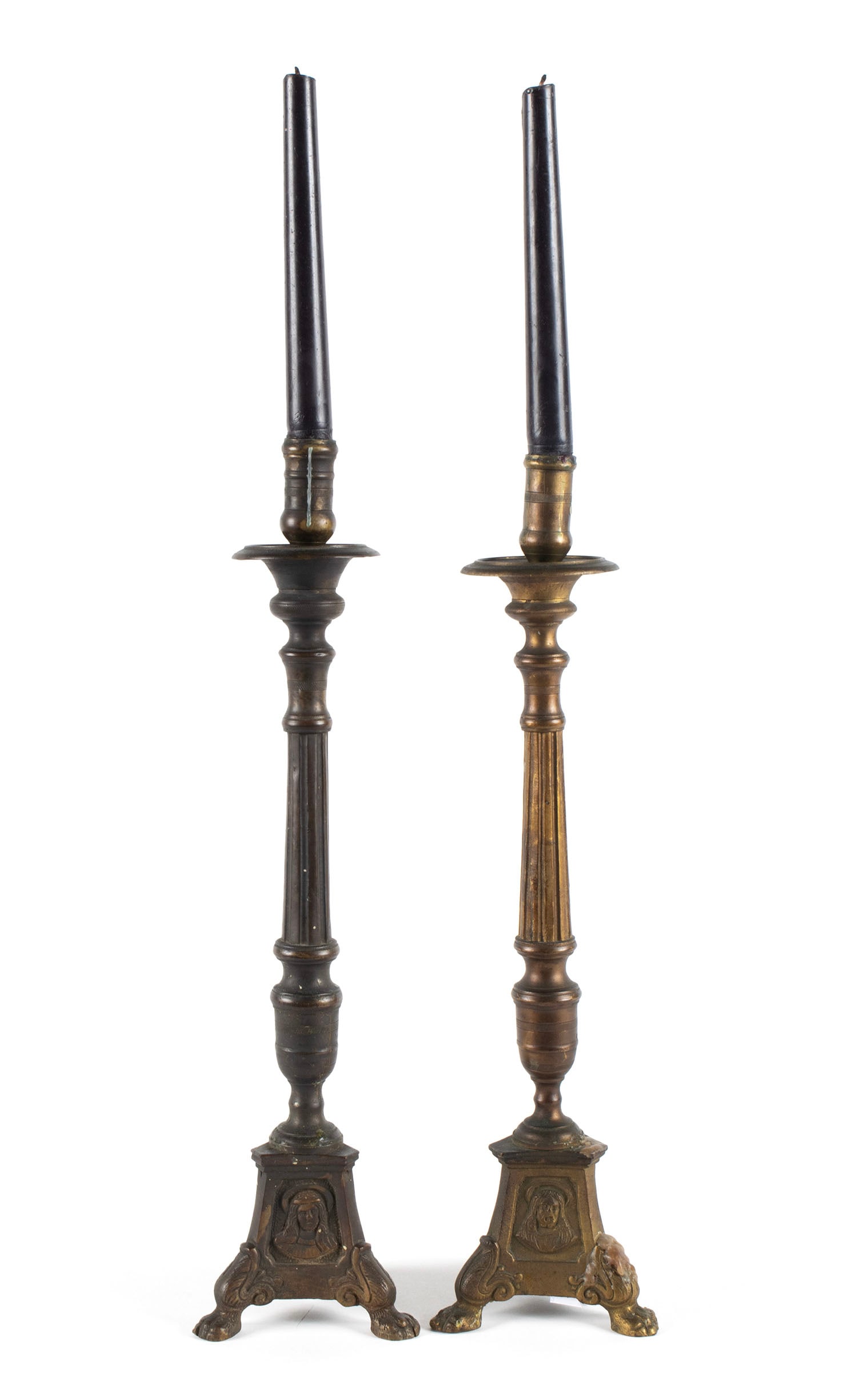 PAIR OF BRASS ECCLESIASTICAL CANDLESTICKS (1 of 8)