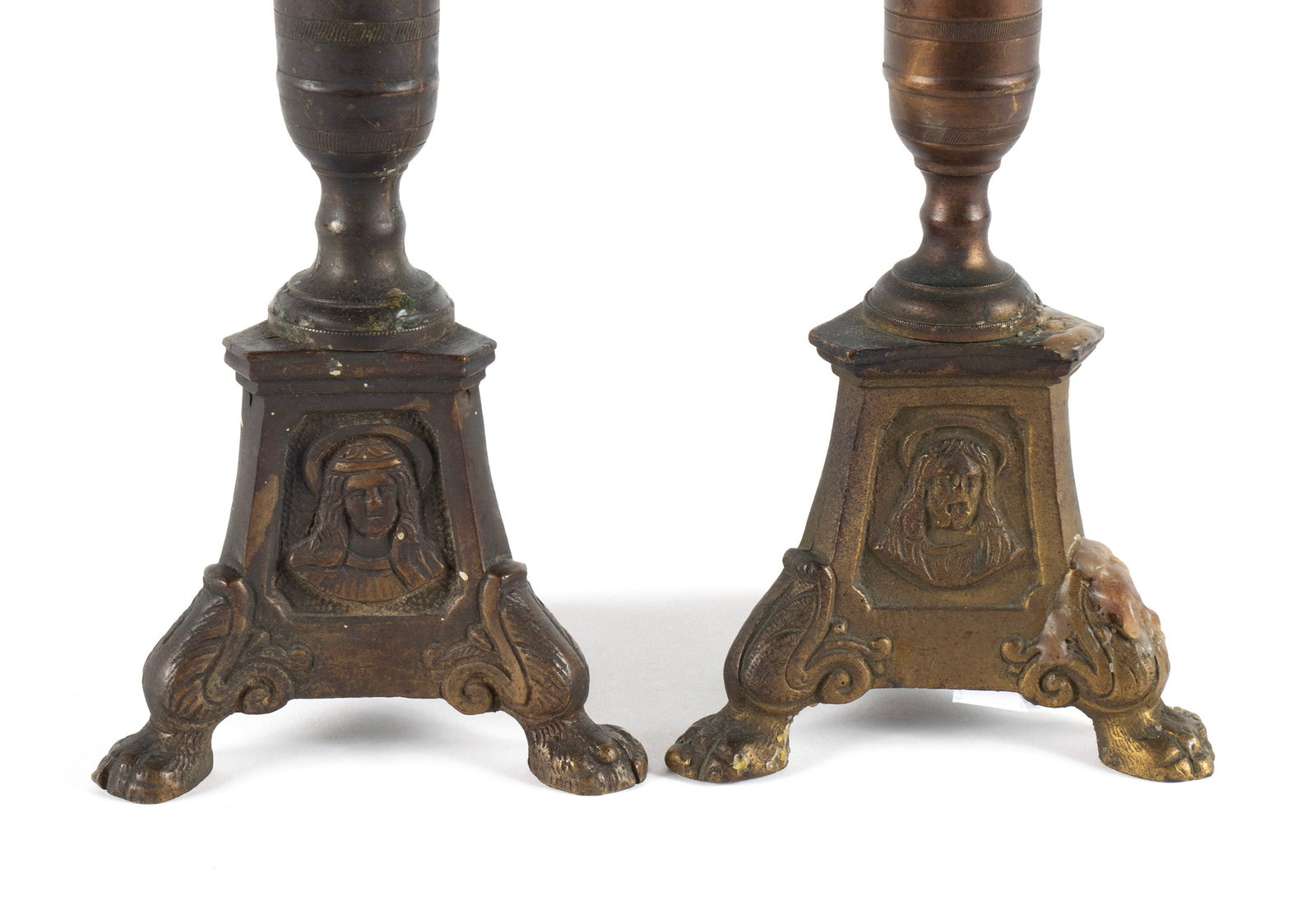 PAIR OF BRASS ECCLESIASTICAL CANDLESTICKS - 2