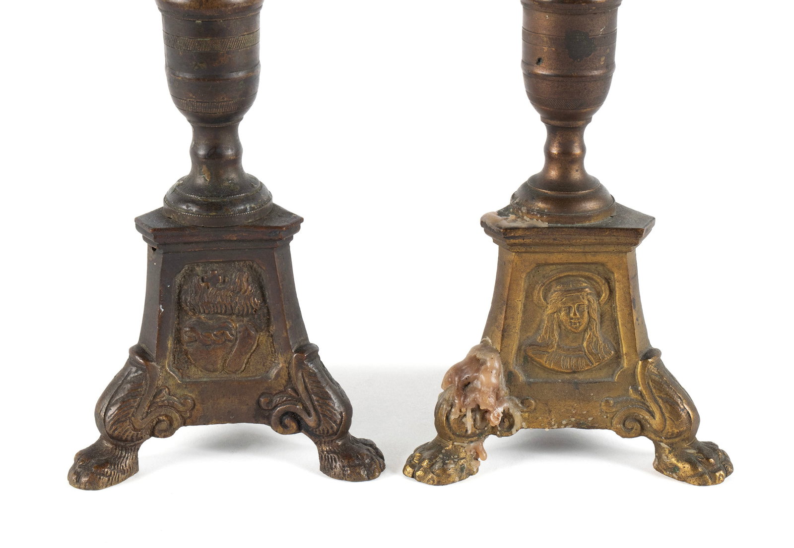 PAIR OF BRASS ECCLESIASTICAL CANDLESTICKS - 3