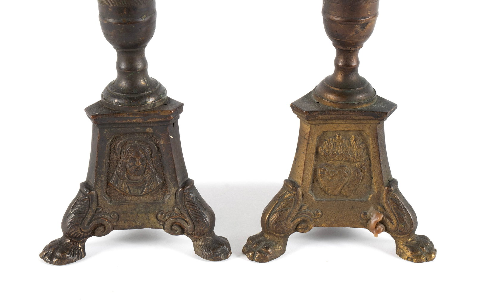 PAIR OF BRASS ECCLESIASTICAL CANDLESTICKS - 4