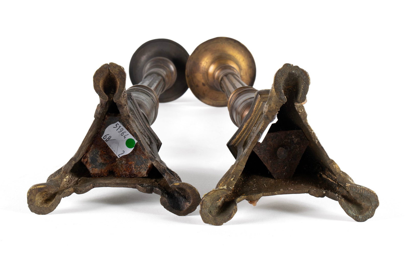 PAIR OF BRASS ECCLESIASTICAL CANDLESTICKS - 8