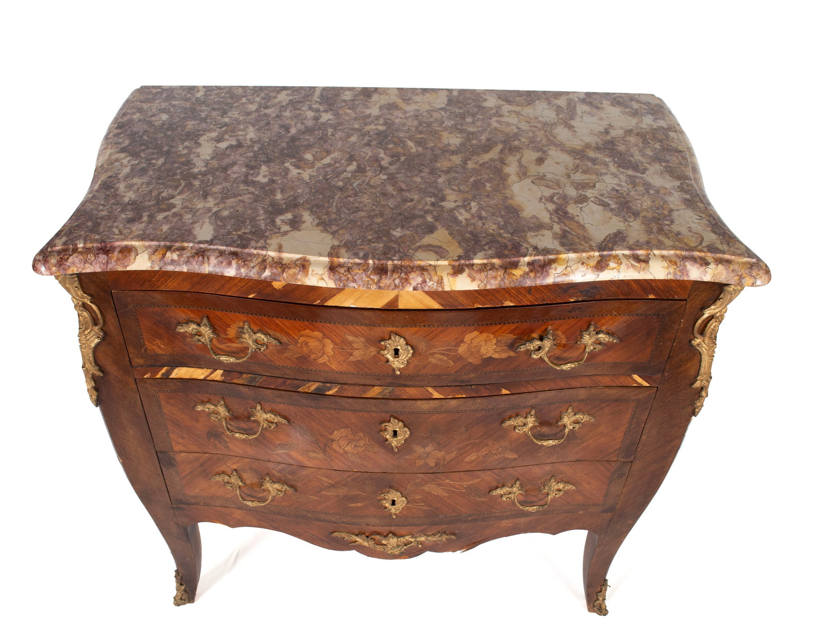 BOMBE MARBLE TOP COMMODE - 7
