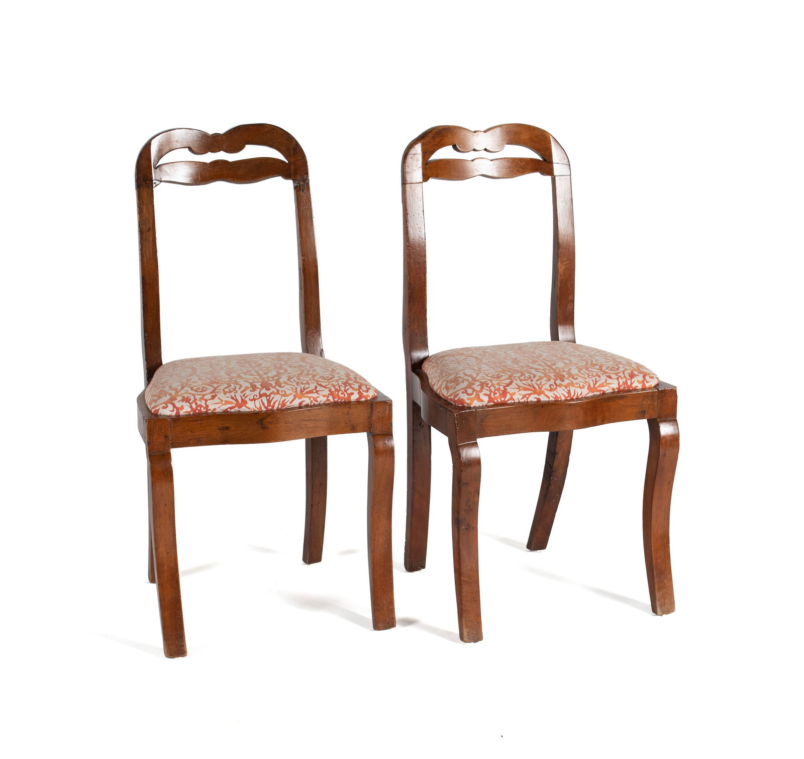 PAIR OF CONTINENTAL SIDE CHAIRS: PAIR OF CONTINENTAL SIDE CHAIRS 19th century. Open backs with pierced top rails over padded seats and cabriole front legs. Each: 35 1/2 x 18 x 16 in. (90.2 x 45.7 x 40.6 cm.)
