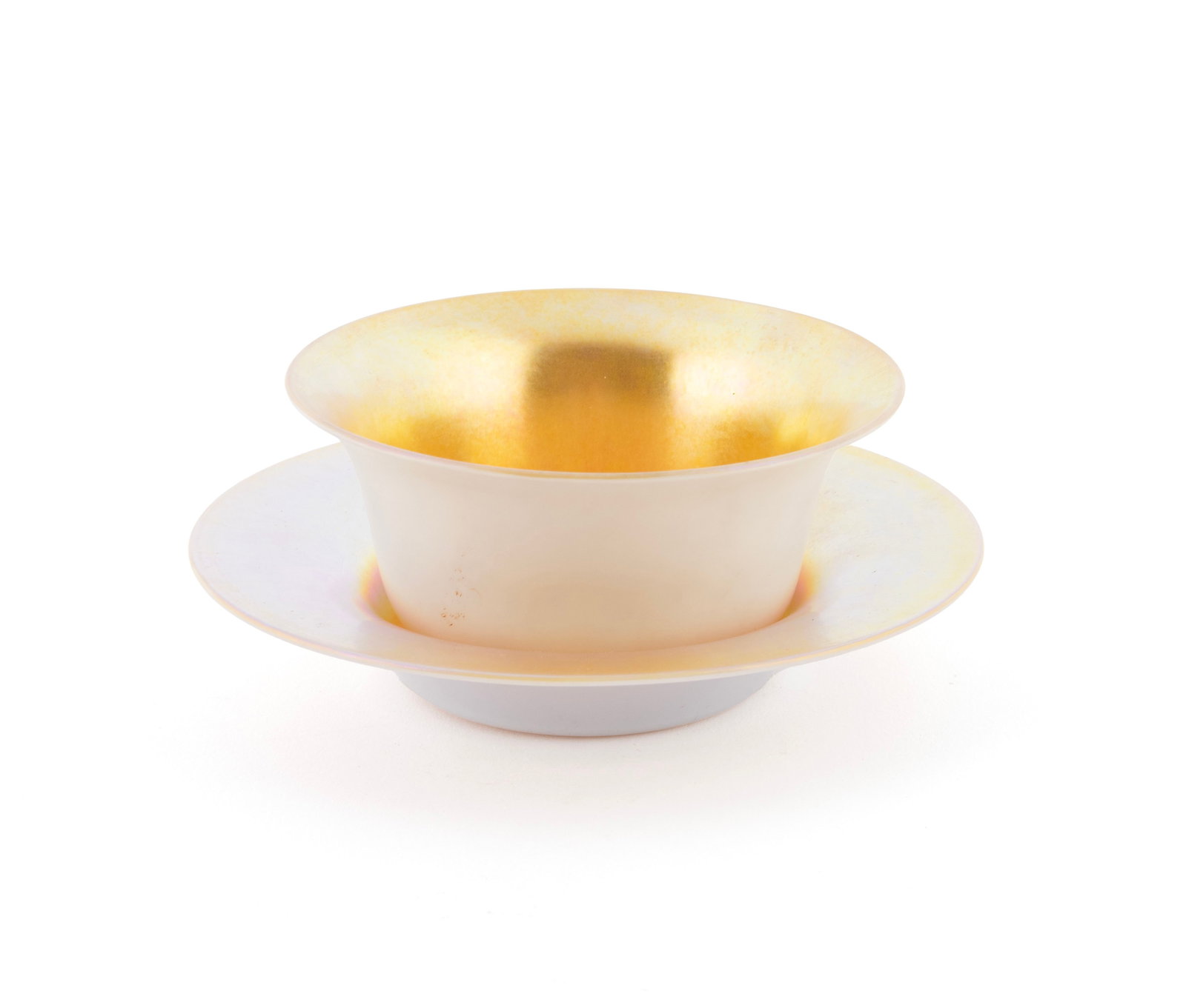 CALCITE AND GOLD AURENE GLASS BOWL AND UNDERPLATE (1 of 5)