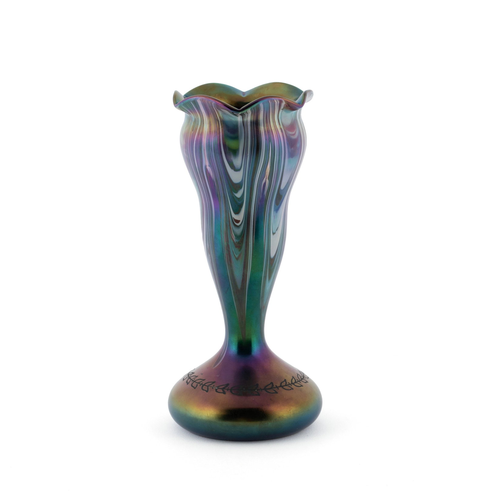 IRIDESCENT AMETHYST PULLED FEATHER ART GLASS VASE (1 of 9)
