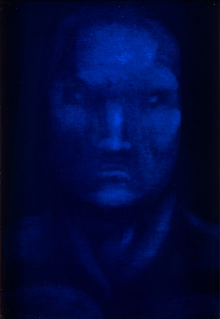 MARK DRISCOLL (AMERICAN, 20TH/21ST C.): Mark Driscoll American, 20th/21st c. Voodoo Portrait, 2000 Mixed media Signed verso and numbered 3/250. Portrait of male figure with a deep cobalt finish throughout, fine gilt frame. Frame: 12 1/4 x 1