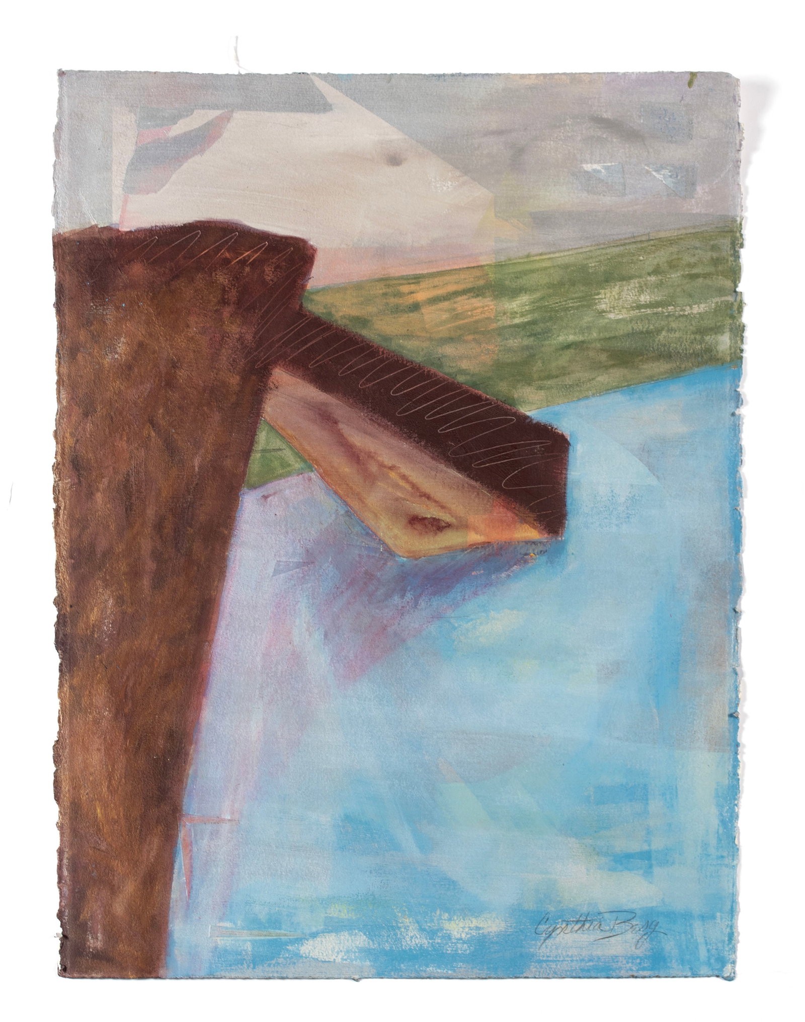 CYNTHIA BERG (AMERICAN, 20TH/21ST C.): Cynthia Berg American, 20th/21st c. Moxel Lock Mixed media Signed lower right. Unframed. 30 x 22 1/2 in. (76.2 x 57.2 cm.)