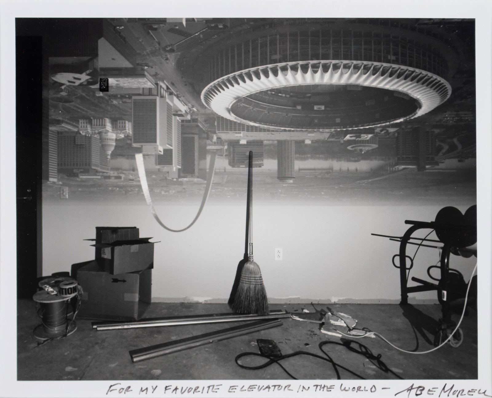 ABELARDO MORELL (CUBAN, B. 1948): Abelardo Morell Cuban, b. 1948 Camera Obscura: St. Louis View, Looking East, in Building Under Construction Gelatin silver print Signed and inscribed by the artist in the lower margin. Framed. 7 1/2 x