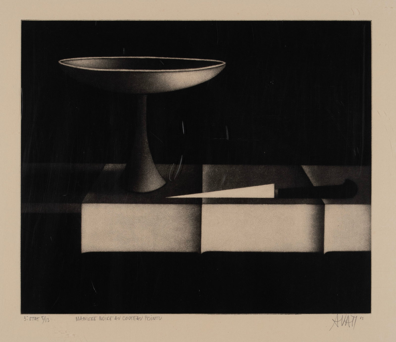 MARIO AVATI (FRENCH, 1921-2009): Mario Avati French, 1921-2009 Maniere Noire Au Couteau Pointu Mezzotint Signed, titled, and editioned 3: Etat 5/13 in pencil along lower margin. Framed. Image: 9 3/4 x 11 1/2 in. (24.8 x 29.2 cm.), Fr
