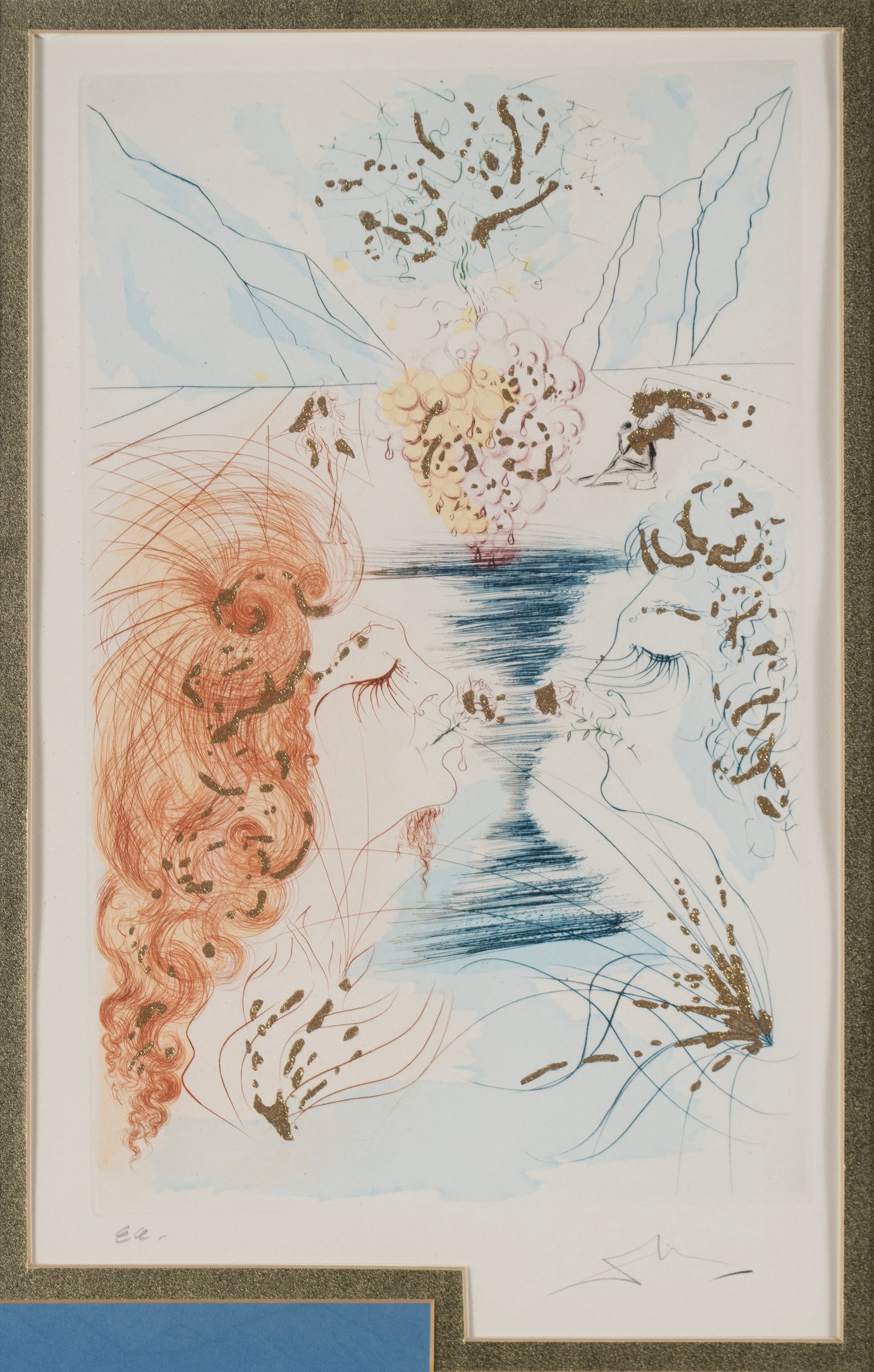SALVADOR DALI LITHOGRAPH, 'LET HIM KISS ME': SALVADOR DALI LITHOGRAPH, 'LET HIM KISS ME' From Song of Songs of Solomon series, signed in pencil and editioned 'ea.' Matted and framed. Image: 17 x 11 in. (43.2 x 27.9 cm.), Frame: 27 x 20 in. (68.6