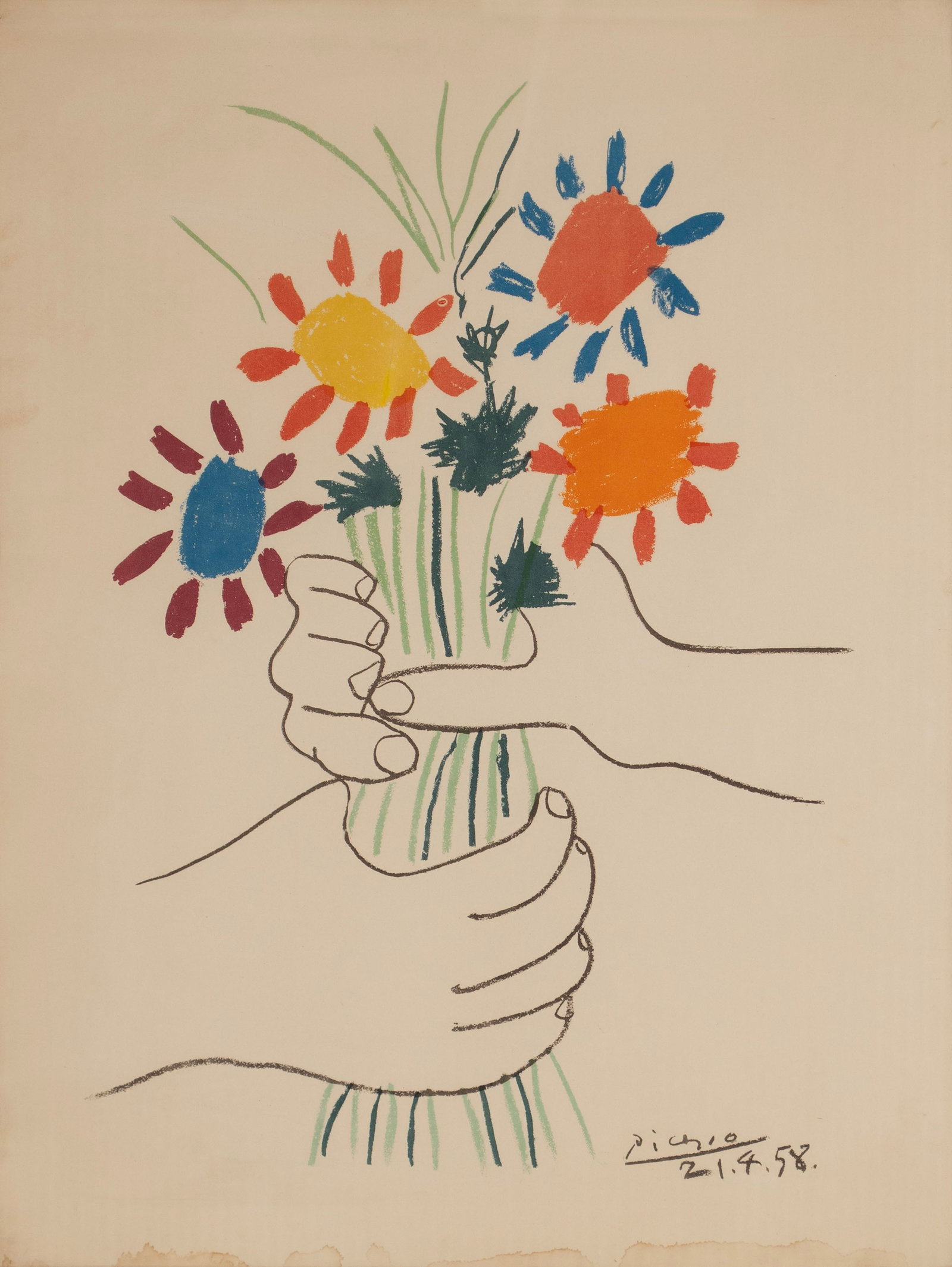 AFTER PICASSO, 'BOUQUET OF PEACE': AFTER PICASSO, 'BOUQUET OF PEACE' Lithograph, signed and dated in plate. Framed. Frame: 27 1/2 x 21 1/2 in. (69.9 x 54.6 cm.)