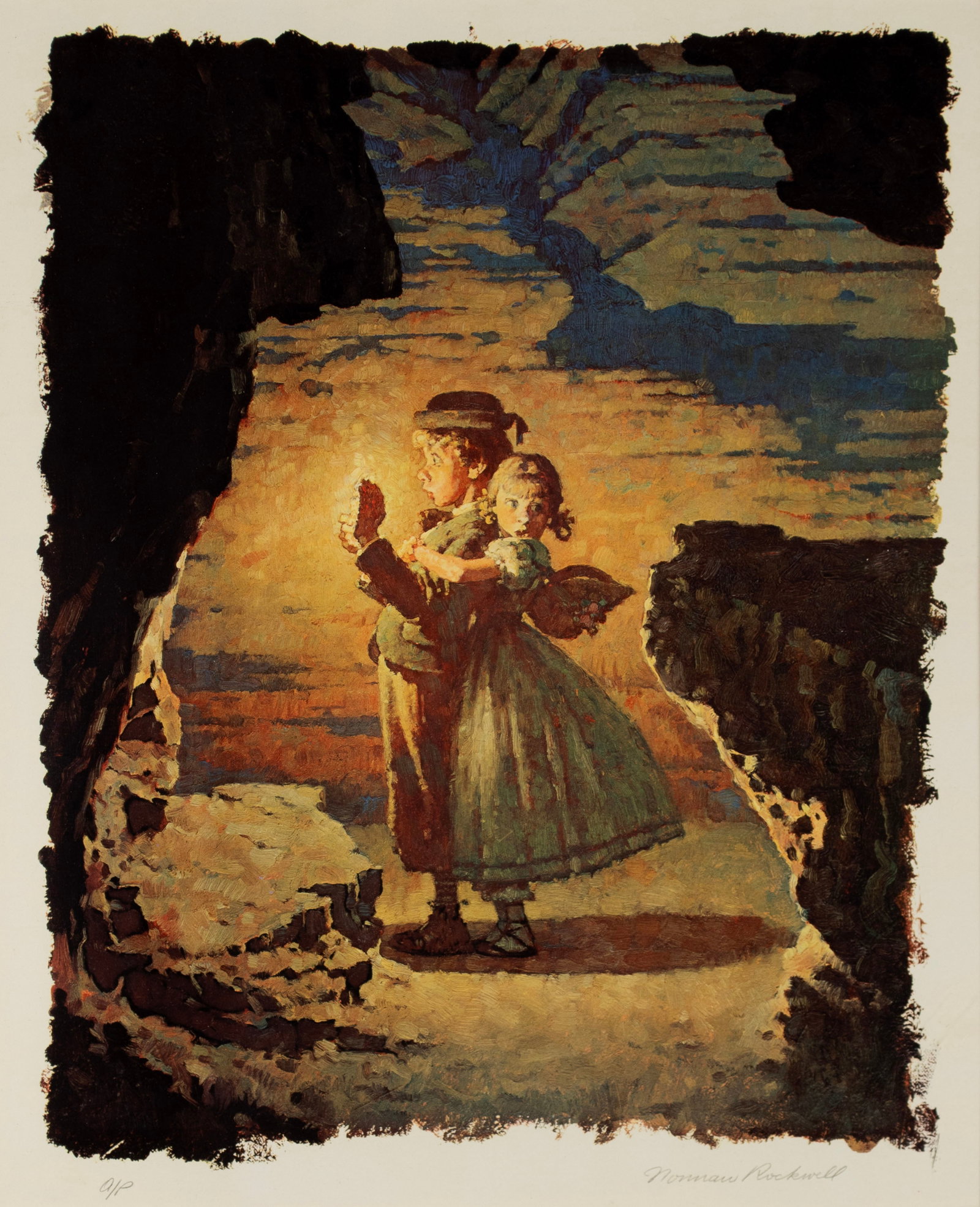 NORMAN ROCKWELL (AMERICAN, 1894-1978): Norman Rockwell American, 1894-1978 Grotto from the Tom Sawyer portfolio Collotype Signed in pencil lower right and noted 'AP' lower left. Matted and framed. Image: 22 1/4 x 18 in. (56.5 x 45.7 cm.), 