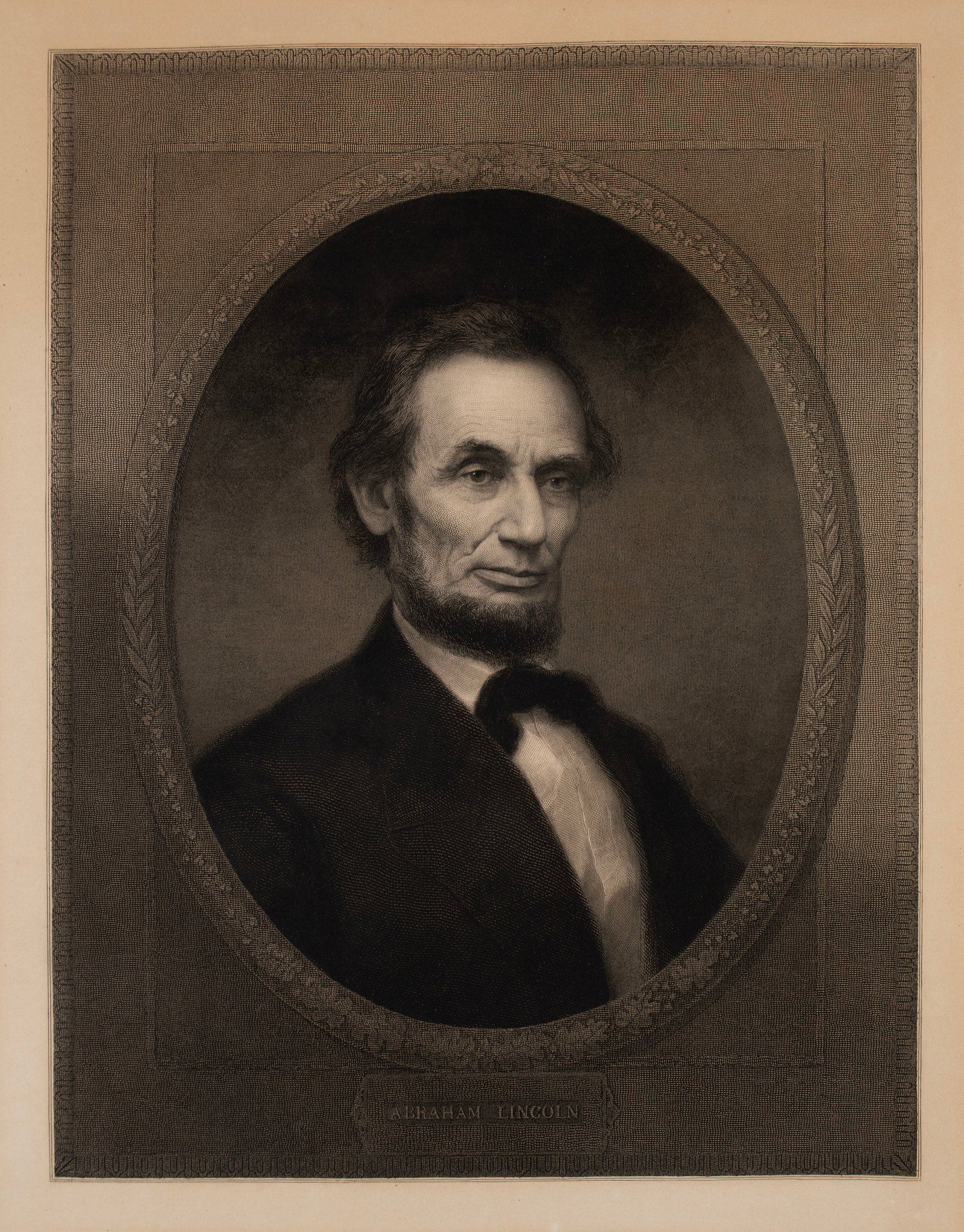 ABRAHAM LINCOLN PORTRAIT ENGRAVING BY WILLIAM E. MARSHALL: ABRAHAM LINCOLN PORTRAIT ENGRAVING BY WILLIAM E. MARSHALL 1866, with copyright information to lower margin. Unframed. Plate: 26 x 19 3/4 in. (66 x 50.2 cm.)
