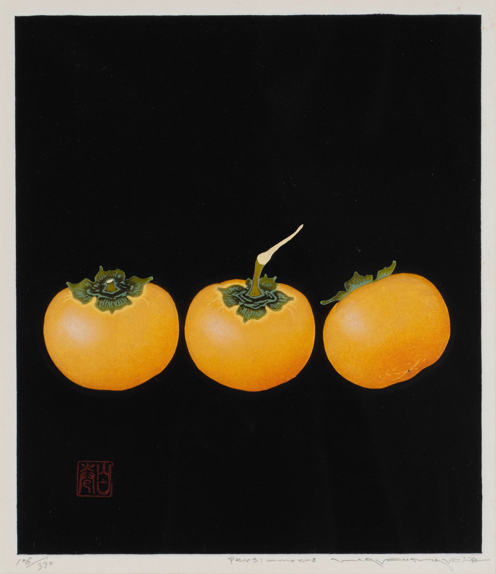 HAKU MAKI (JAPANESE, 1924-2000): Haku Maki Japanese, 1924-2000 Persimmons Woodblock Signed, titled, and numbered 106/330 in lower margin. Matted and framed. 9 x 8 in. (22.9 x 20.3 cm.), Frame: 14 3/4 x 13 1/2 in. (37.5 x 34.3 cm.)