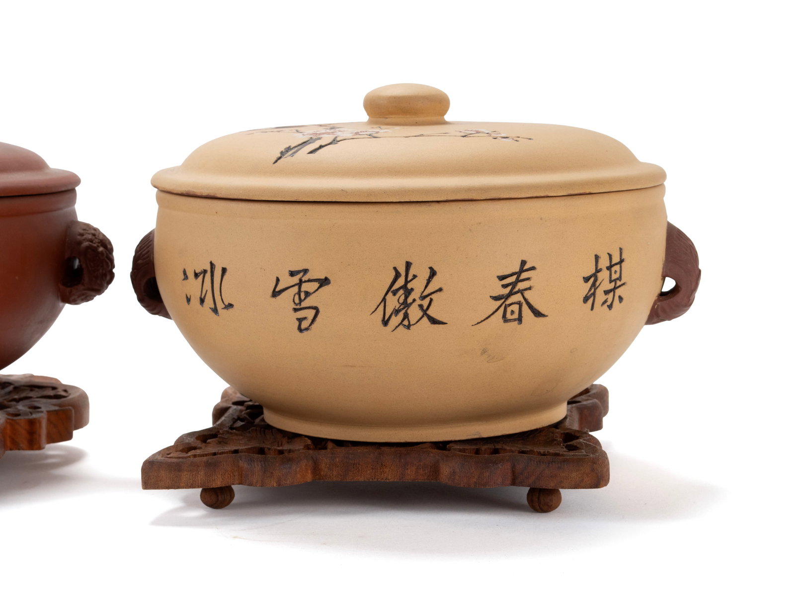 TWO YIXING COVERED POTS - 2