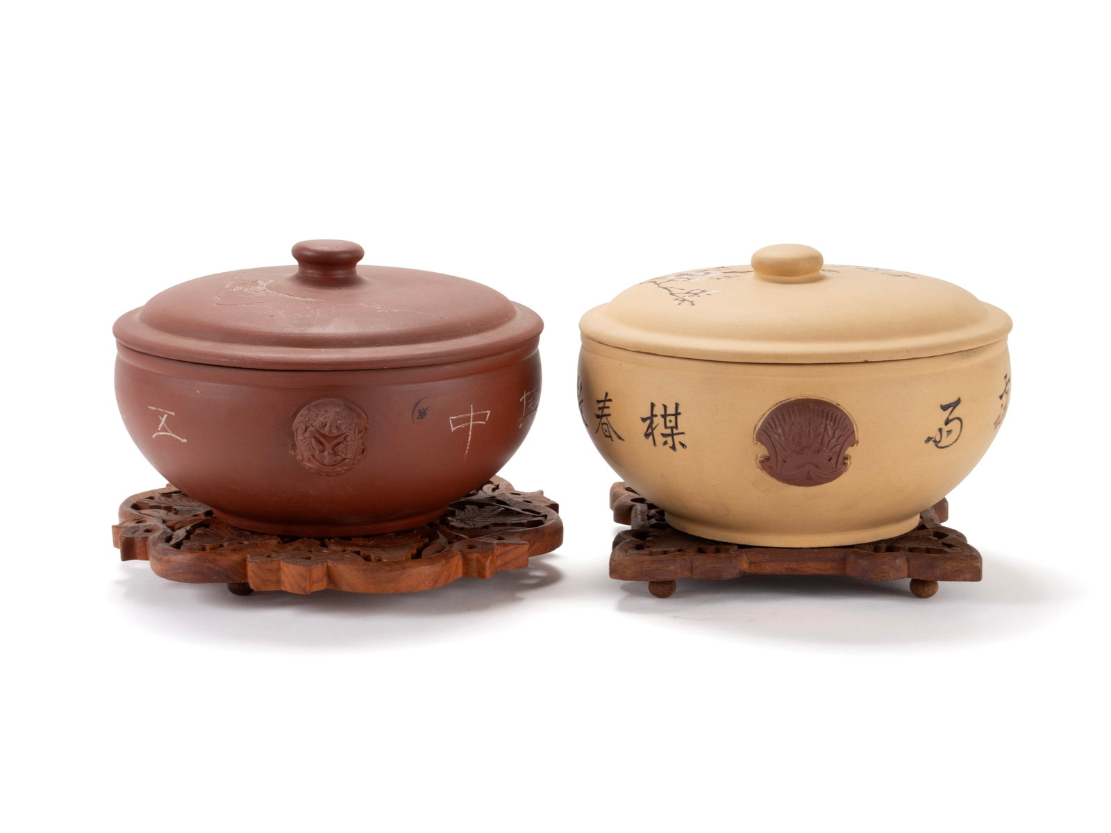 TWO YIXING COVERED POTS - 6