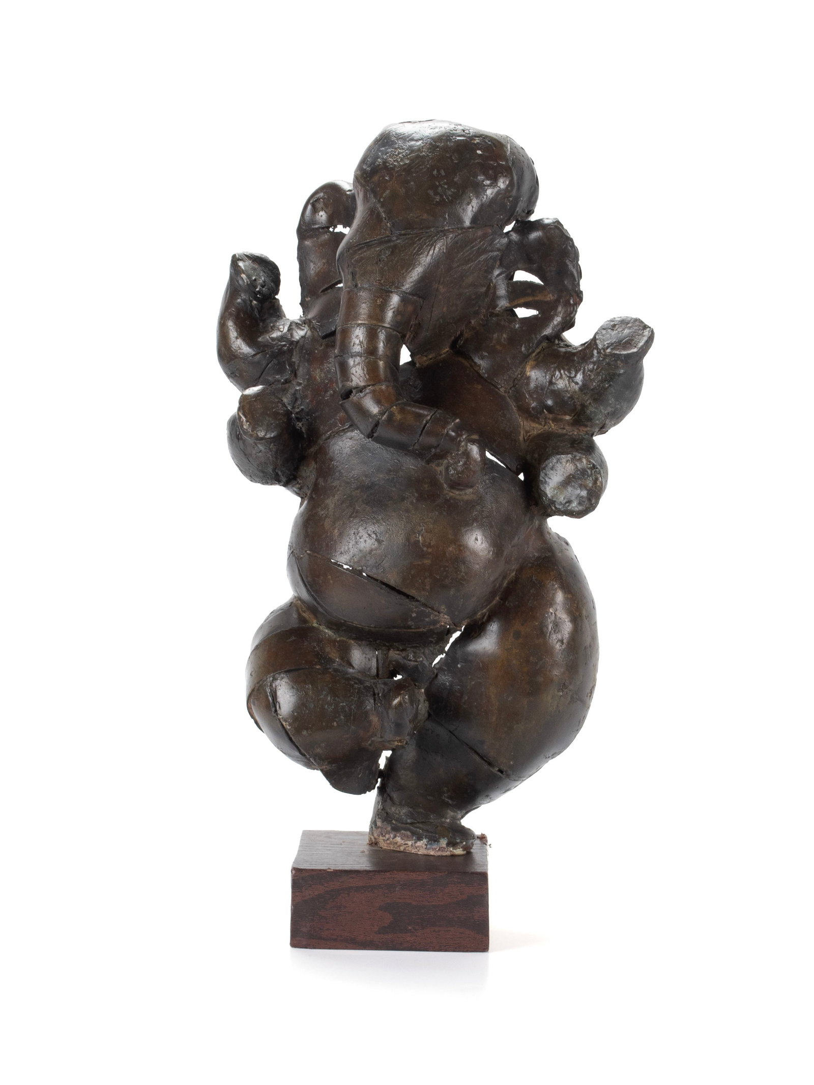 MODERNIST BRONZE GANESH SCULPTURE: MODERNIST BRONZE GANESH SCULPTURE Signed 'Shankar' to verso and dated 2019. On a wooden base. Height: 19 in. (48.3 cm.), With base: 20 1/2 in. (52.1 cm.)