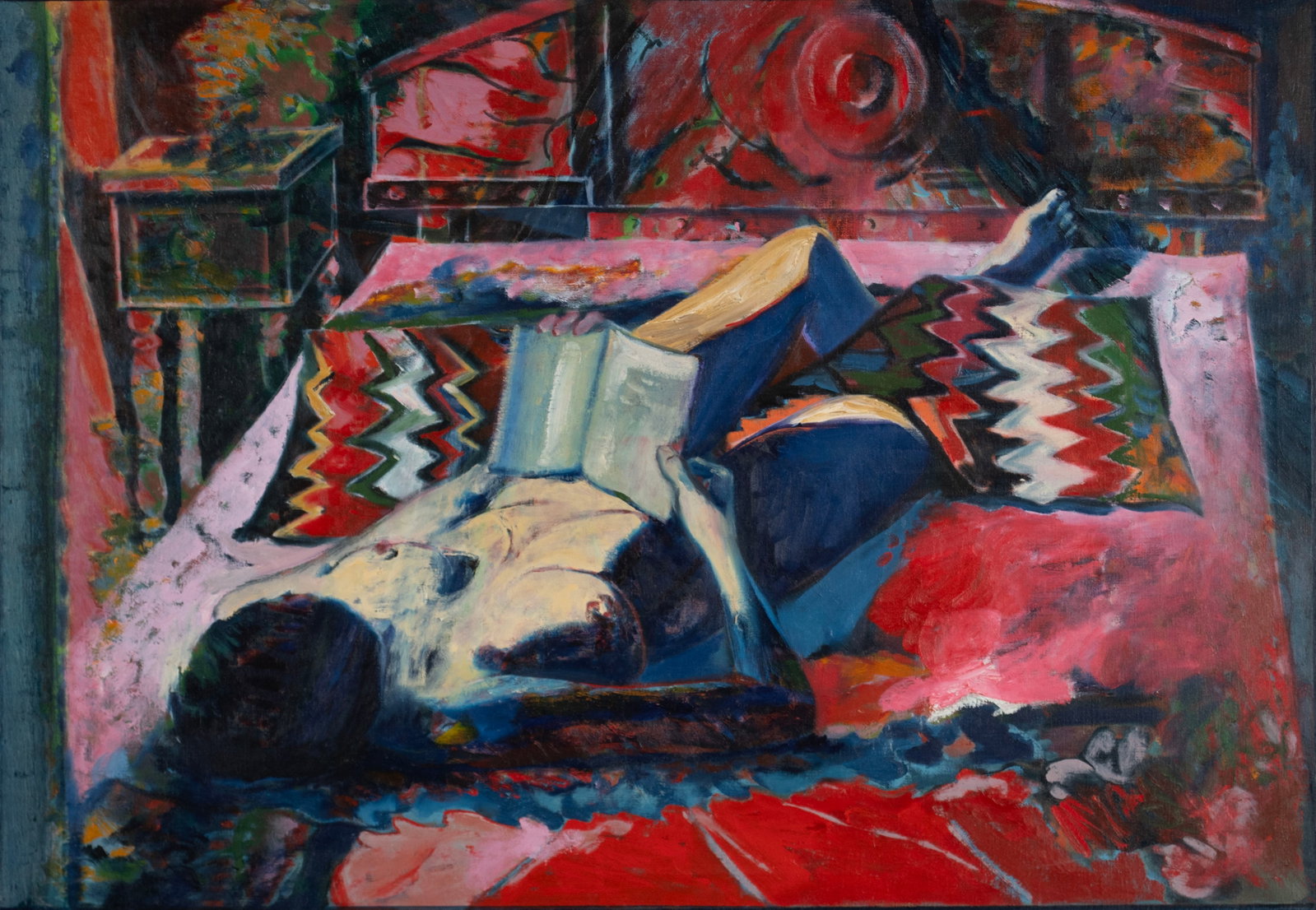 WILLIAM QUINN (AMERICAN (ST. LOUIS), 1929-2022): William Quinn American (St. Louis), 1929-2022 Les Mis?rables, Victor Hugo Oil on linen Signed, titled, and dated 1989 to verso. Impressionist scene of a nude woman reading on a bed, framed. William