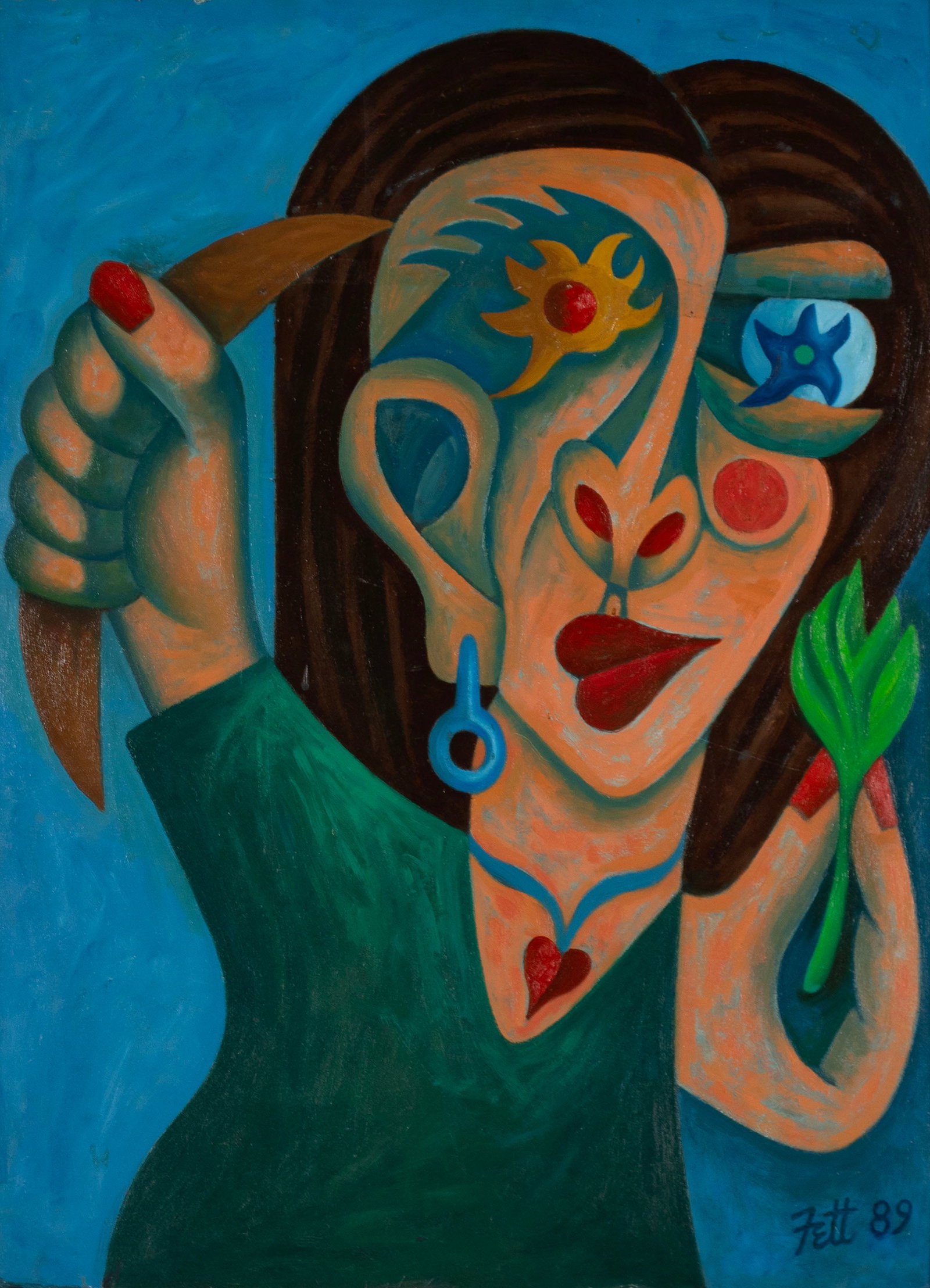 WILLIAM FETT (AMERICAN (ST. LOUIS), 1918-2006): William Fett American (St. Louis), 1918-2006 Oil on board Signed and dated 89 lower right. Cubist portrait of a woman, framed. Born in Ann Arbor, Michigan, William Fett was a painter in abstract, surr
