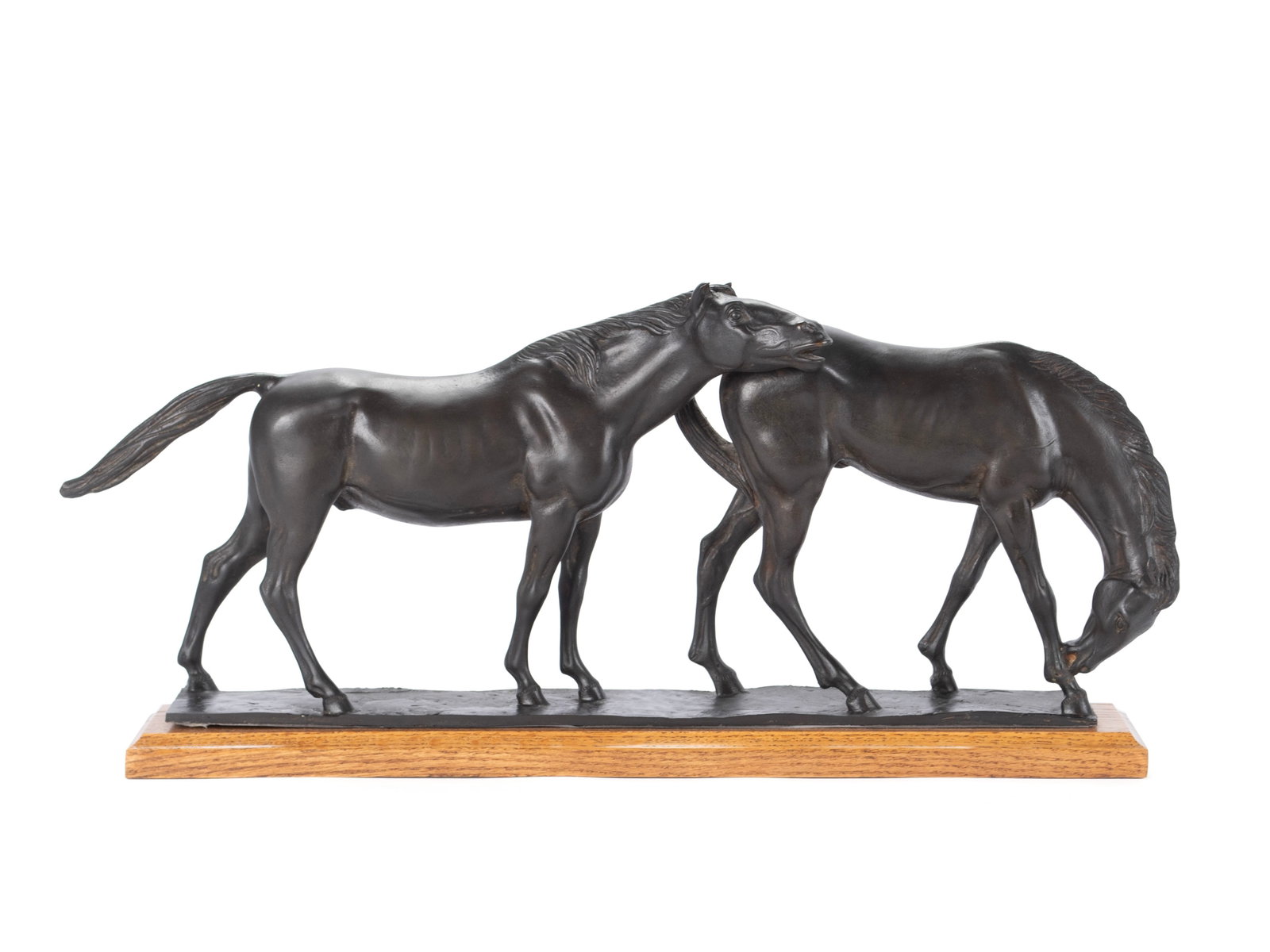 SERGIO CAPELLINI (ITALIAN, B. 1942): Sergio Capellini Italian, b. 1942 Bronze Signed on bronze base. Two horses, mounted on a wooden base. 10 3/4 x 23 1/2 x 4 1/4 in. (27.3 x 59.7 x 10.8 cm.) The Collection of Mrs. Mary Jane Bodine,