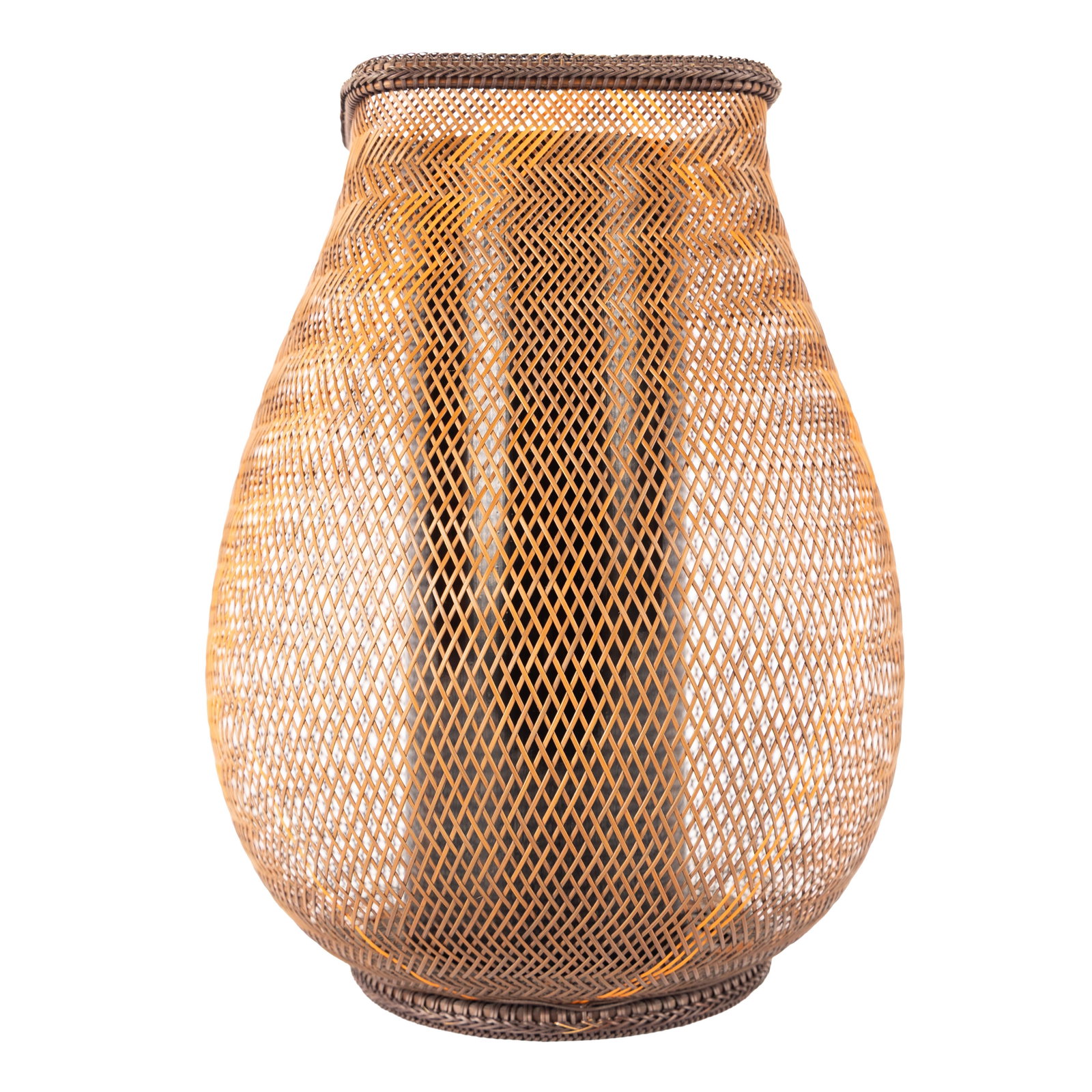 FUJITSUKA SHOSEI (JAPANESE, B. 1949): Fujitsuka Shosei Japanese, b. 1949 Flower Basket, 2008 Madake and rattan Signed to underside. Retains insert. 10 x 8 1/2 in. (25.4 x 21.6 cm.) Purchased from Tai Gallery, Santa Fe, NM, 2008